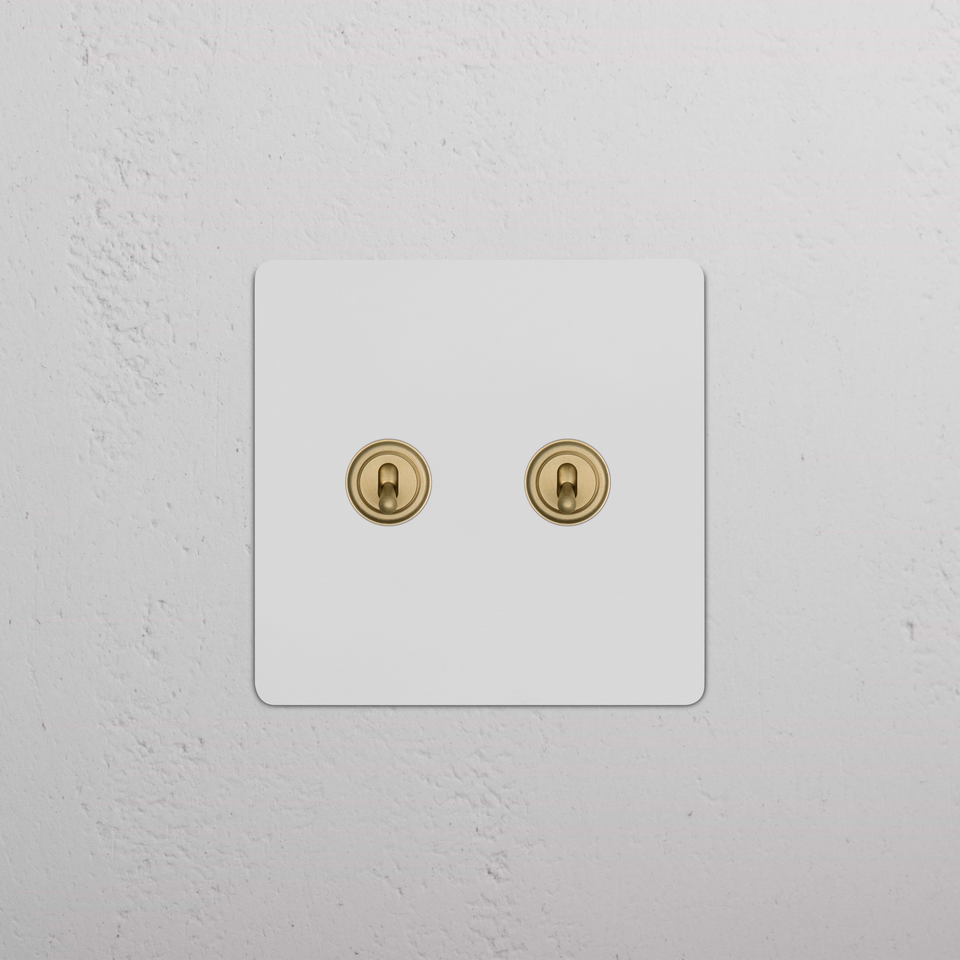 Kew 2G Toggle Switch in paintable antique brass with two toggles, mounted on a white wall.