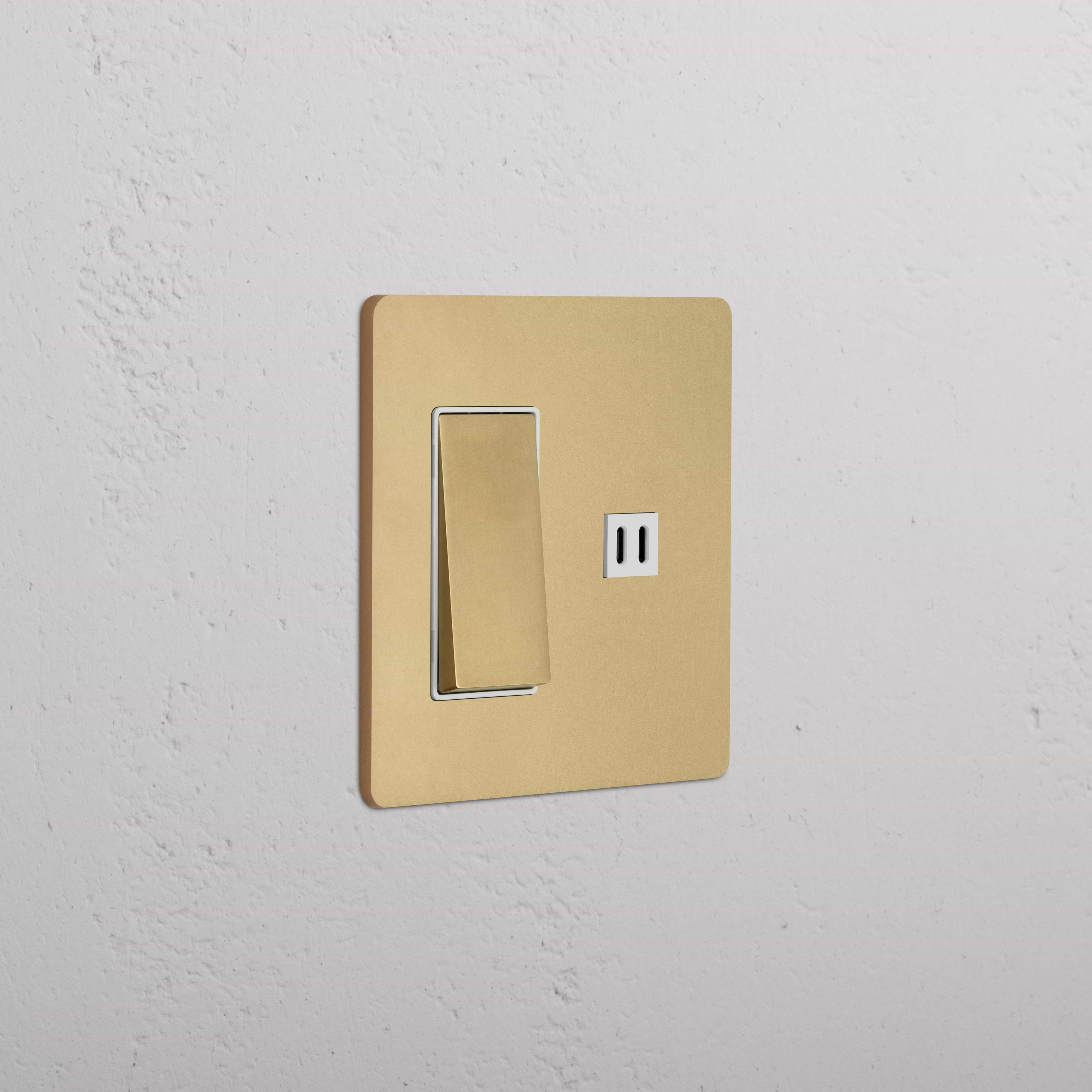 Grove 2G Rocker Switch & Fast Charge USB in Antique Brass White with gold plate and white USB port.
