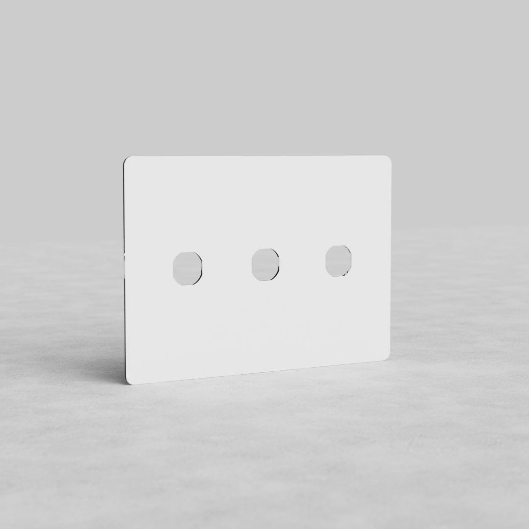 Clear 3G Switch Plate Kew US with three switch cutouts, rectangular shape, on a light grey background.