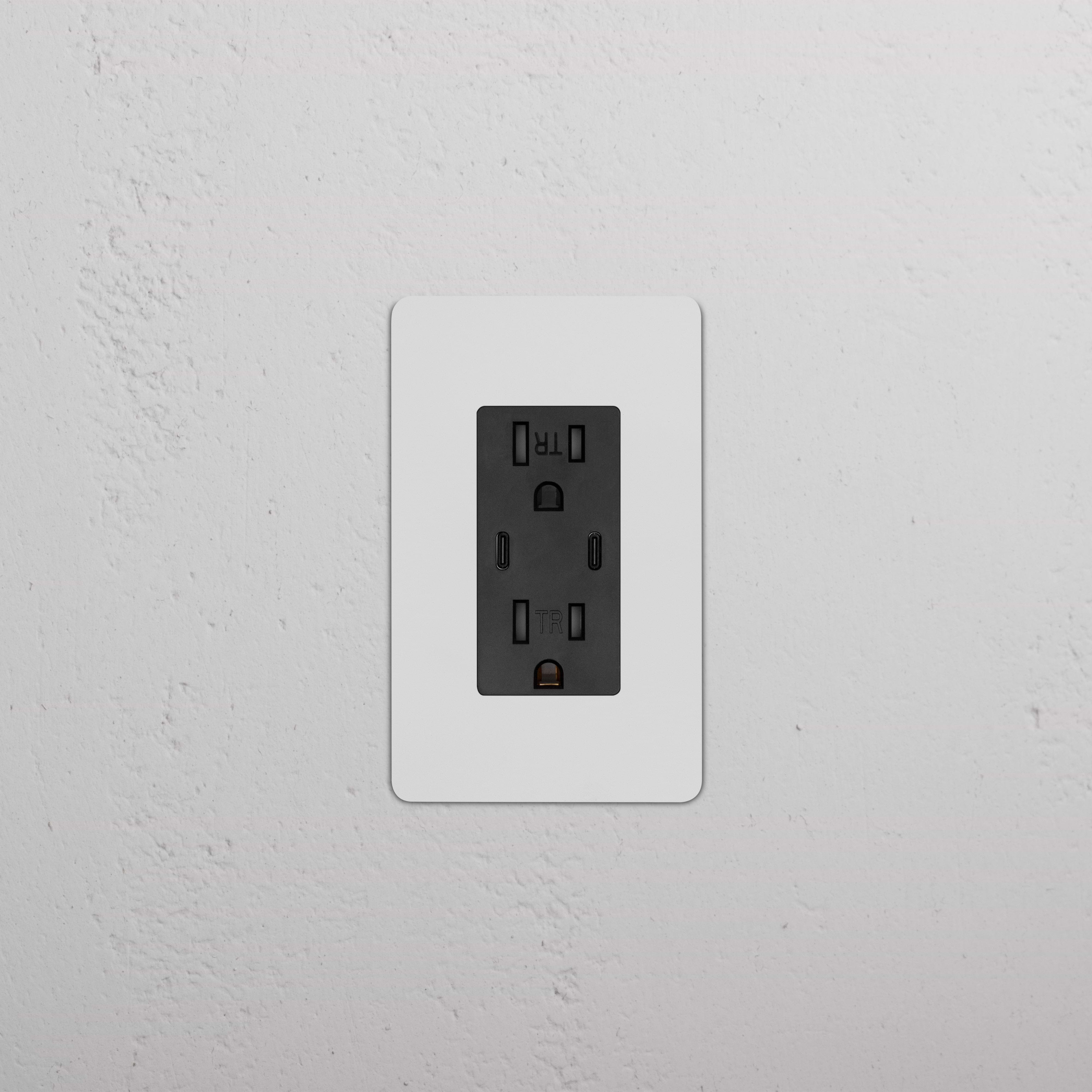 Kew 1G 15A USB Outlet with two sockets and a paintable black rectangular cover plate.