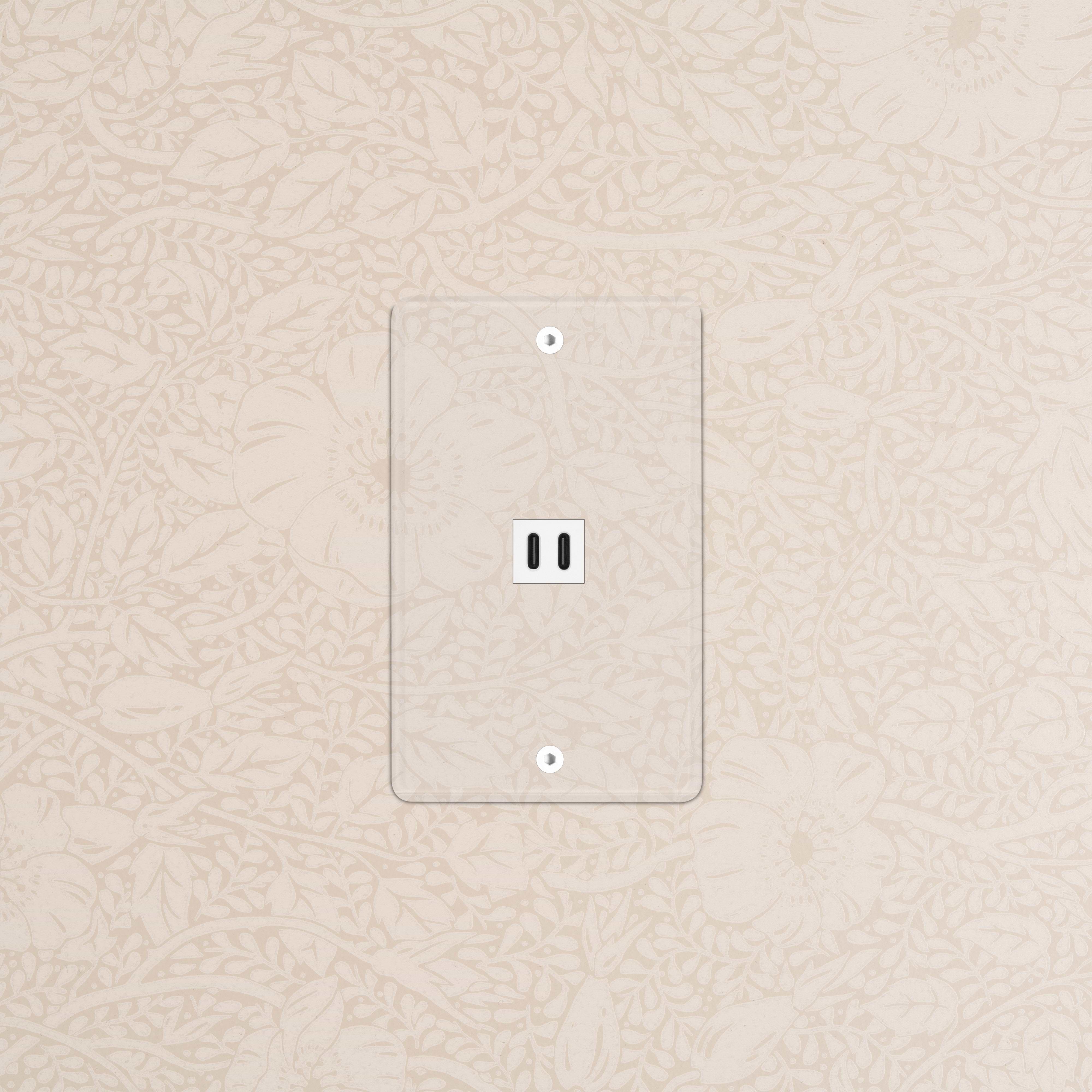 Kew 1G Fast Charge 45W USB Keystone with clear white cover plate, installed on a wall.