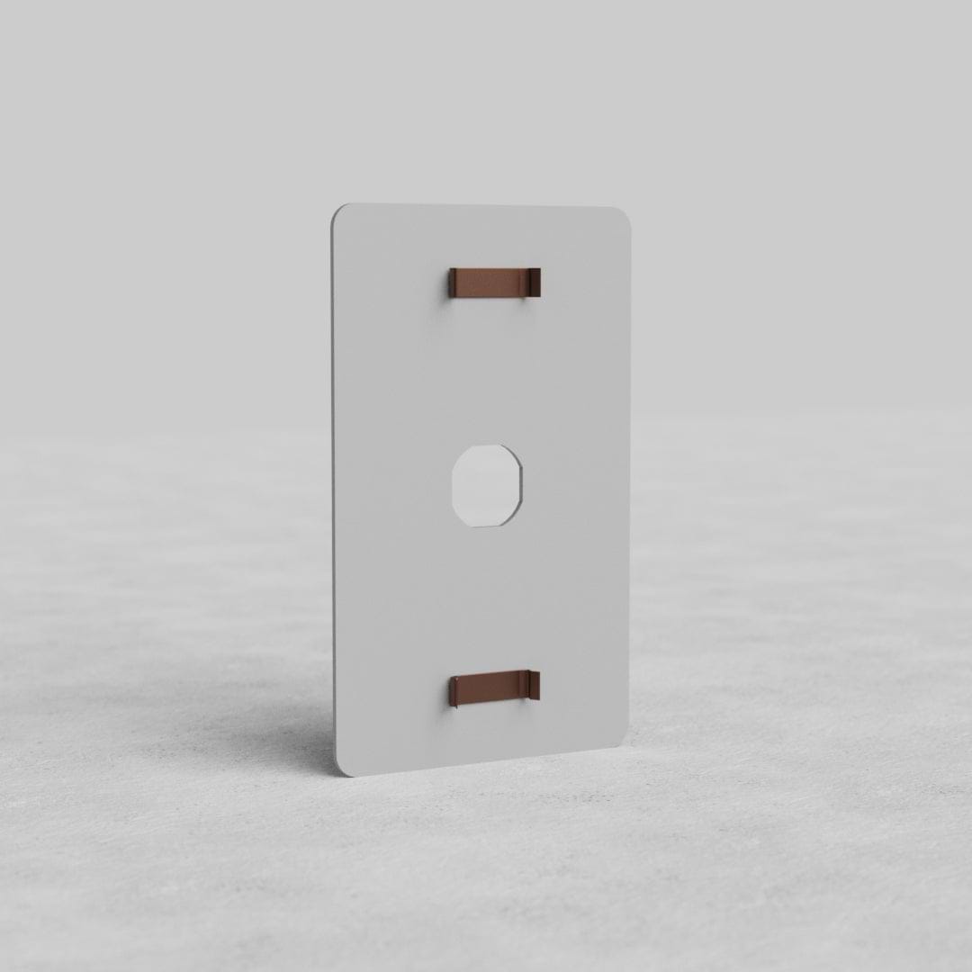 1G Switch Plate Kew US, paintable finish, with central hexagonal cutout and two brown mounting tabs.