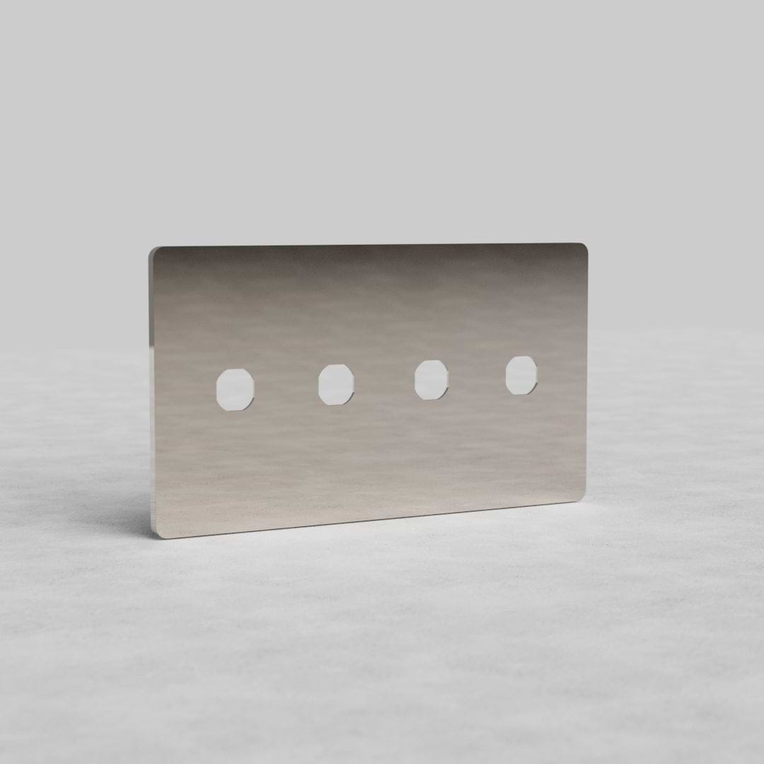 4G Switch Plate Grove US in polished nickel finish with four rectangular switch openings on a plain background.