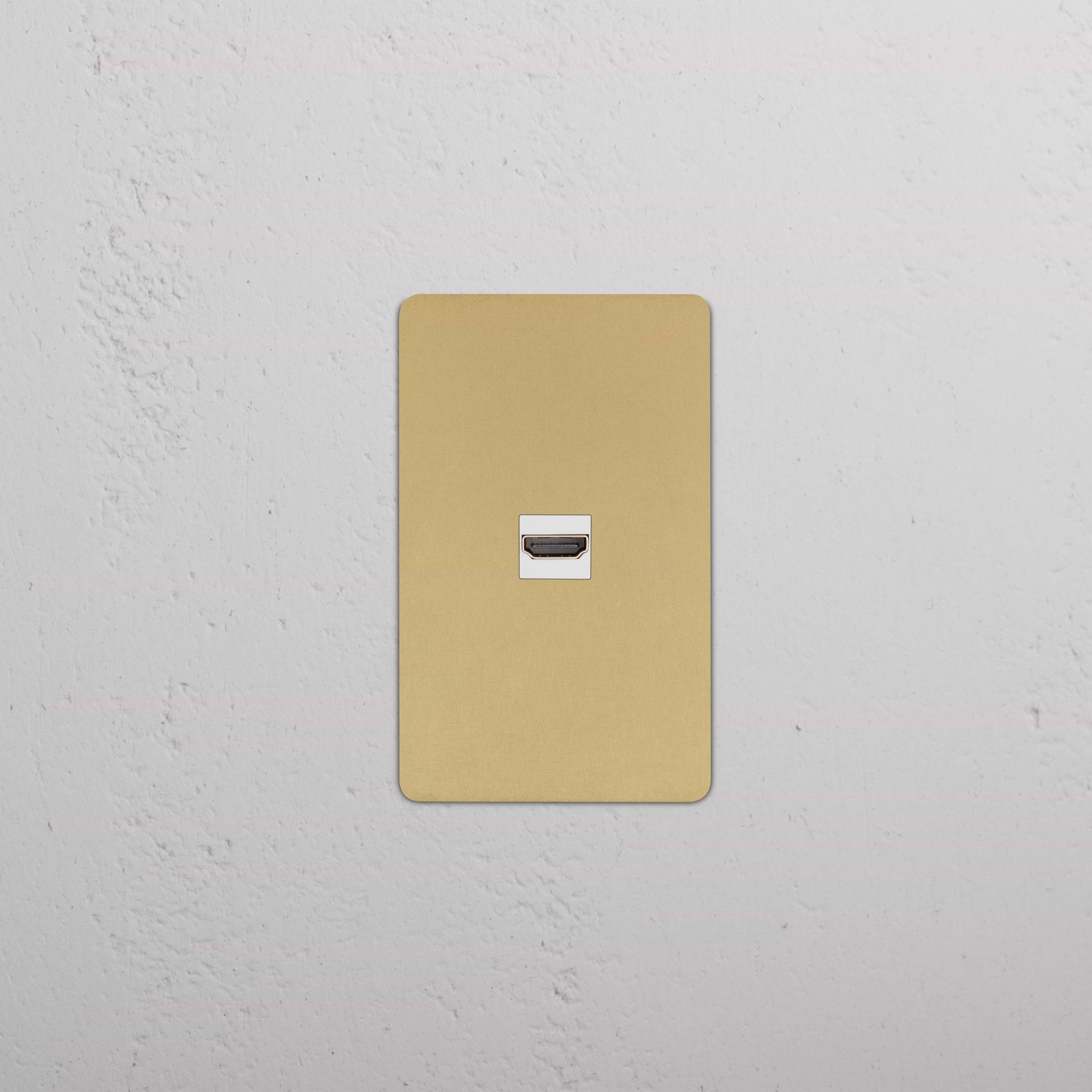 Kew 1G HDMI Keystone wall plate in Antique Brass White finish, designed for HDMI connections.