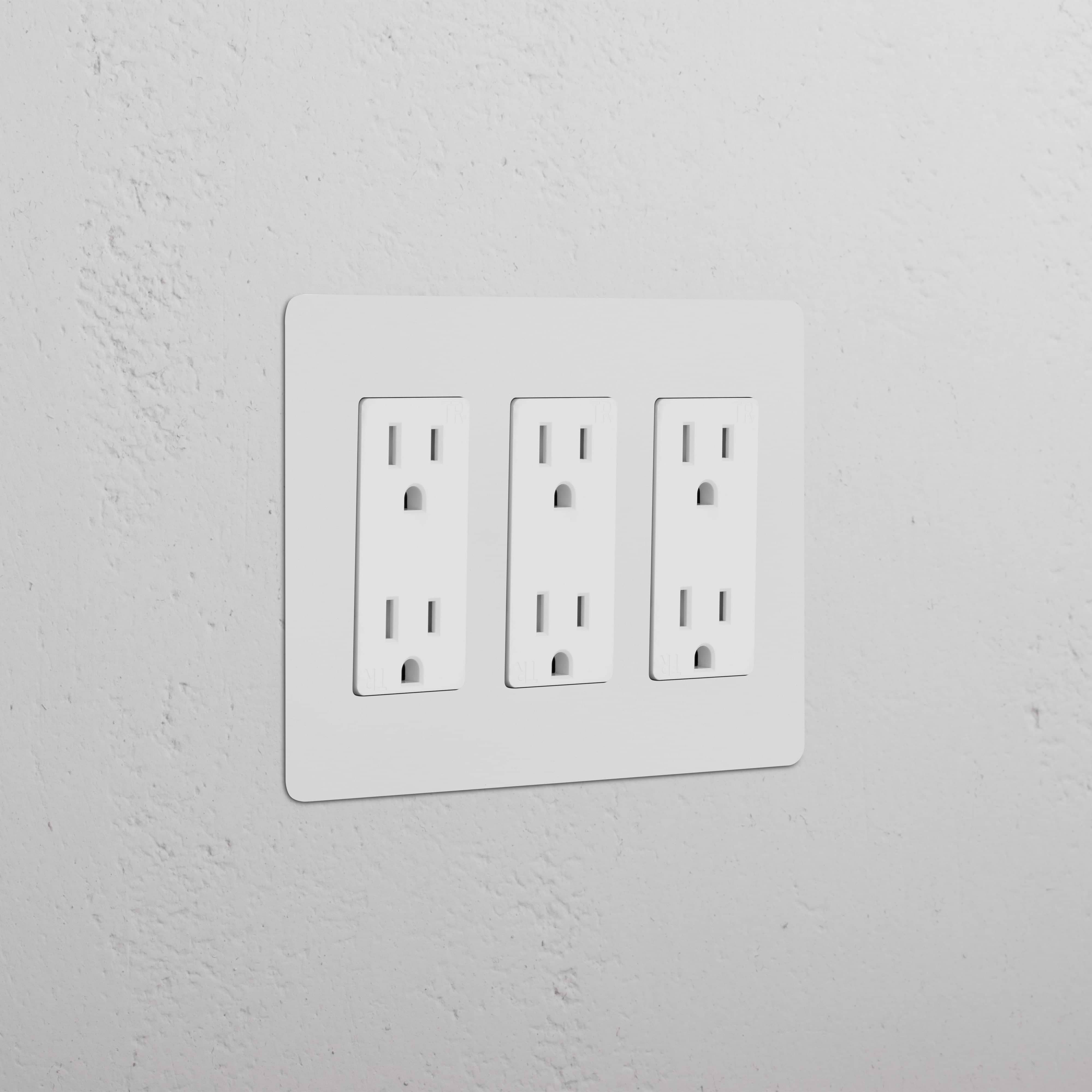 Kew 3G Outlet in paintable white finish, triple-gang plate with three standard socket outlets.