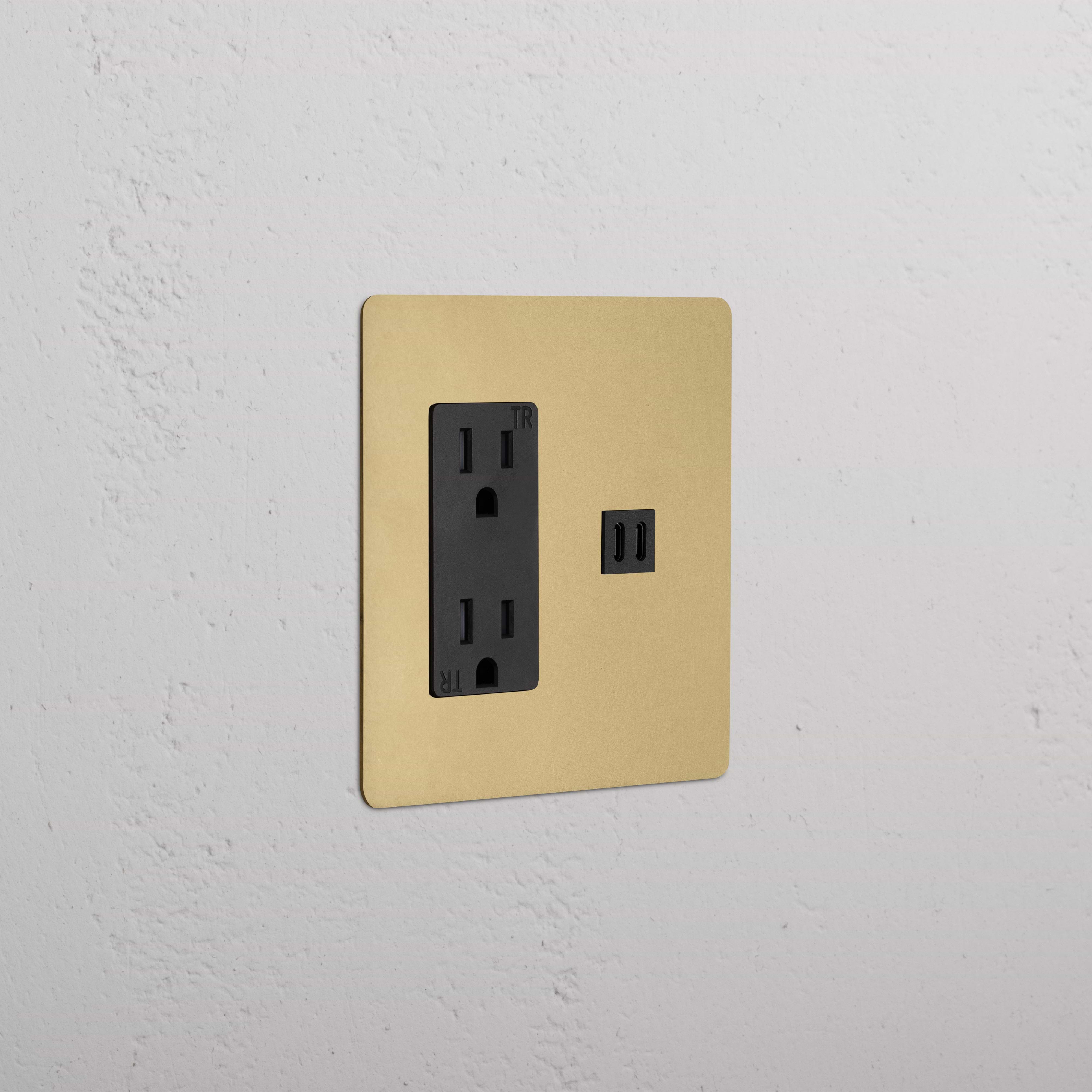 Kew 2G outlet and fast charge USB socket in antique brass black finish, shown on a white wall.