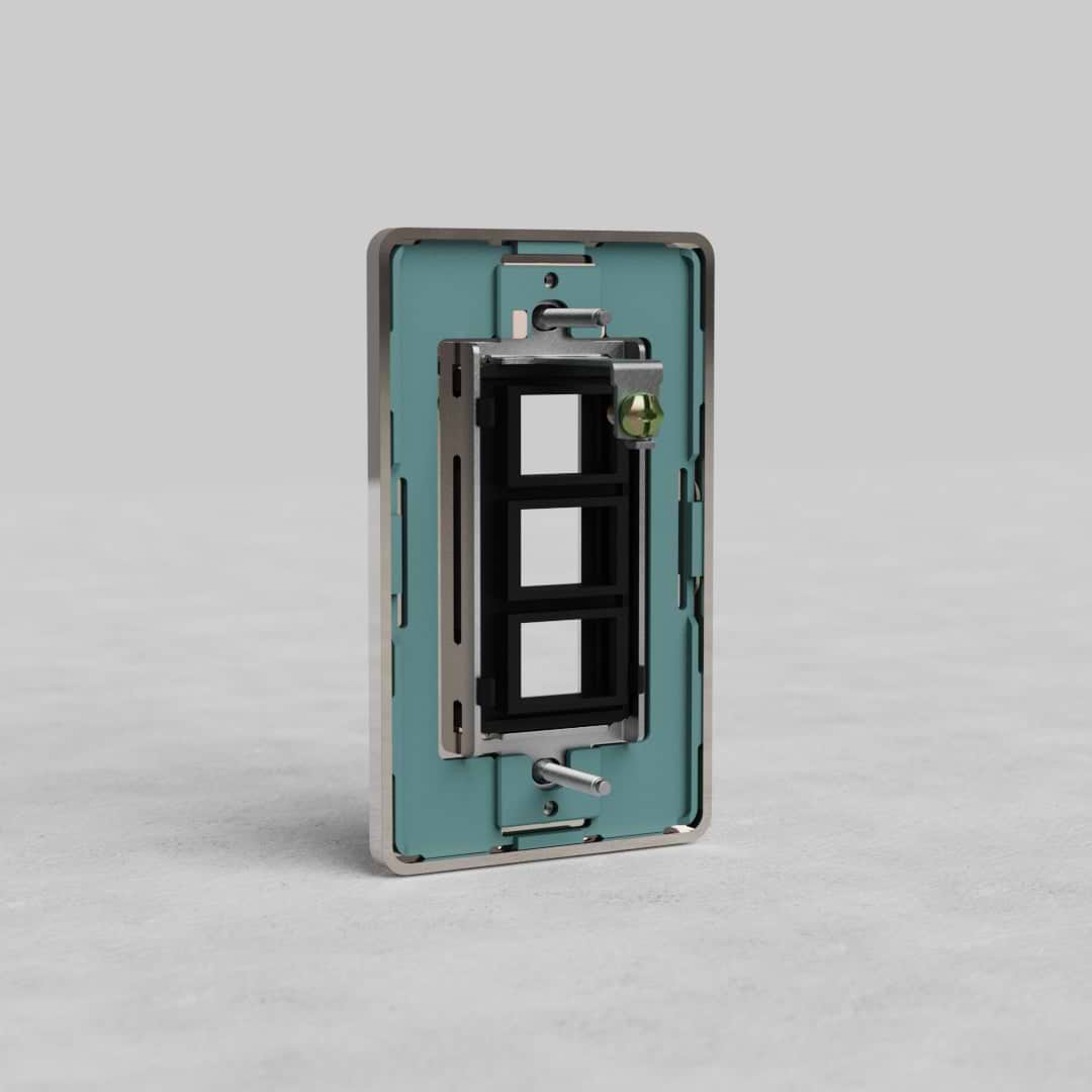 Polished Nickel 1G 3x Keystone Plate Grove US wall plate frame with three rectangular keystone slots.