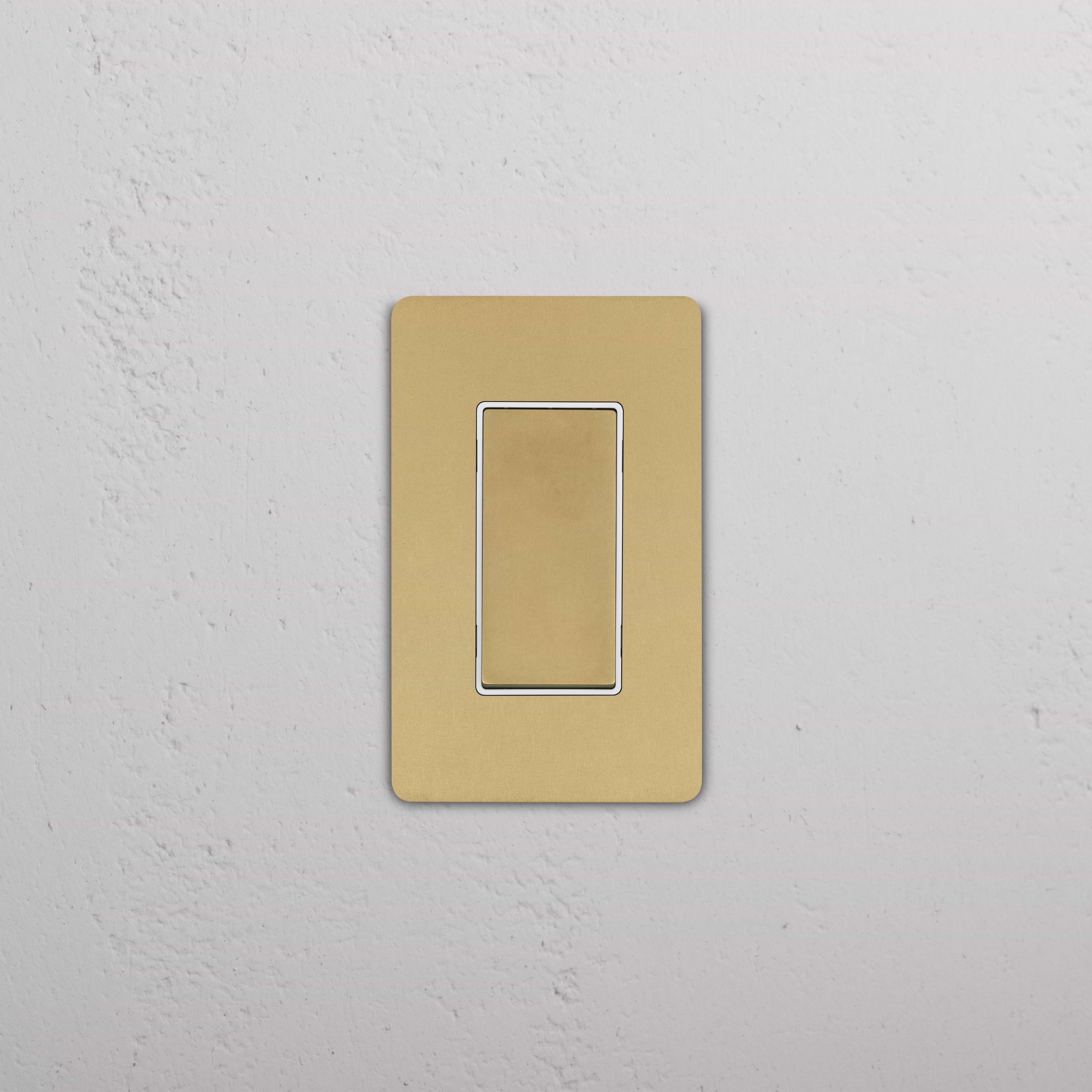 Grove 1G Double Pole Rocker Switch in Antique Brass and White, rectangular faceplate, for electrical control.