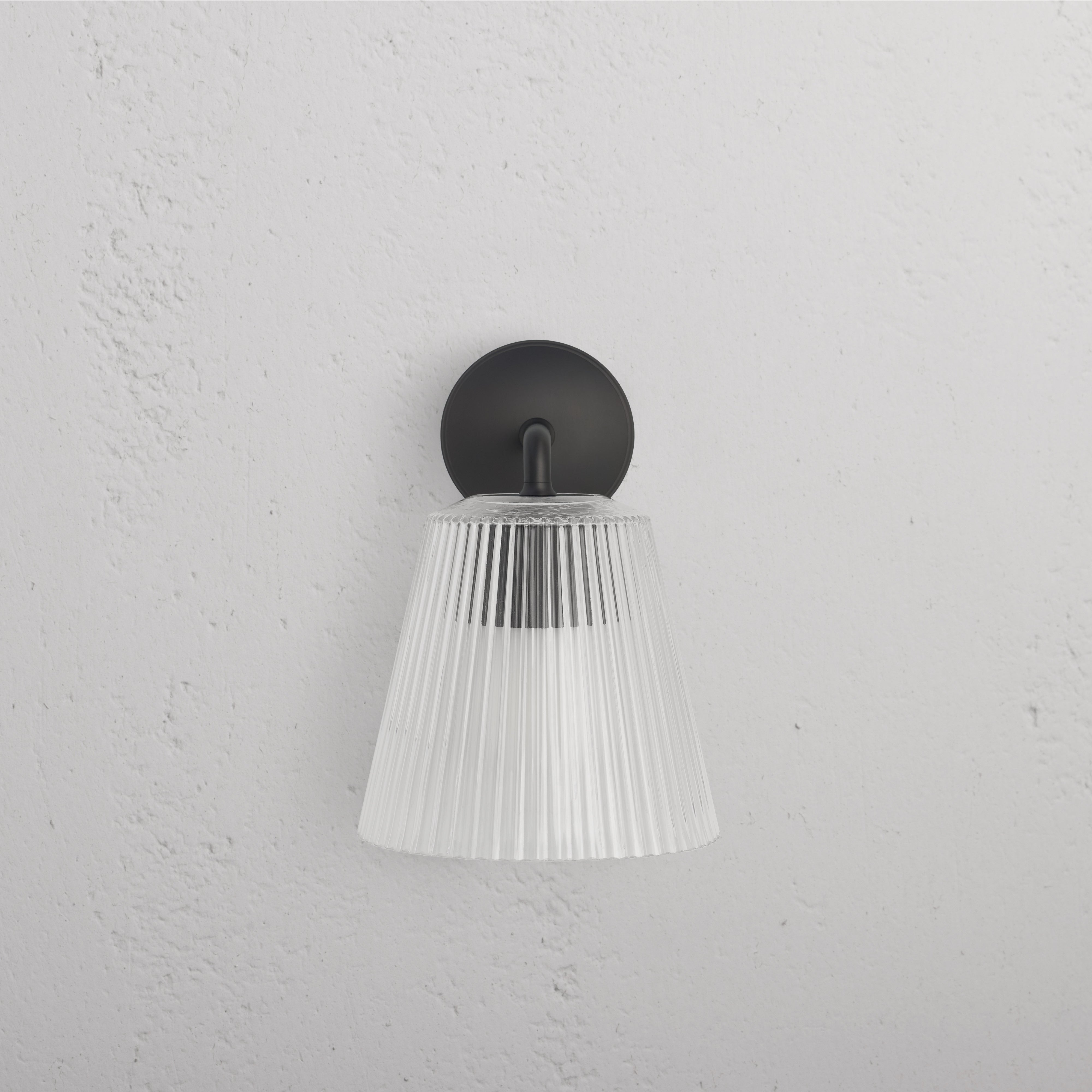 Large Richmond Wall Light Fluted Glass in bronze finish with ribbed clear glass shade, mounted on a wall.