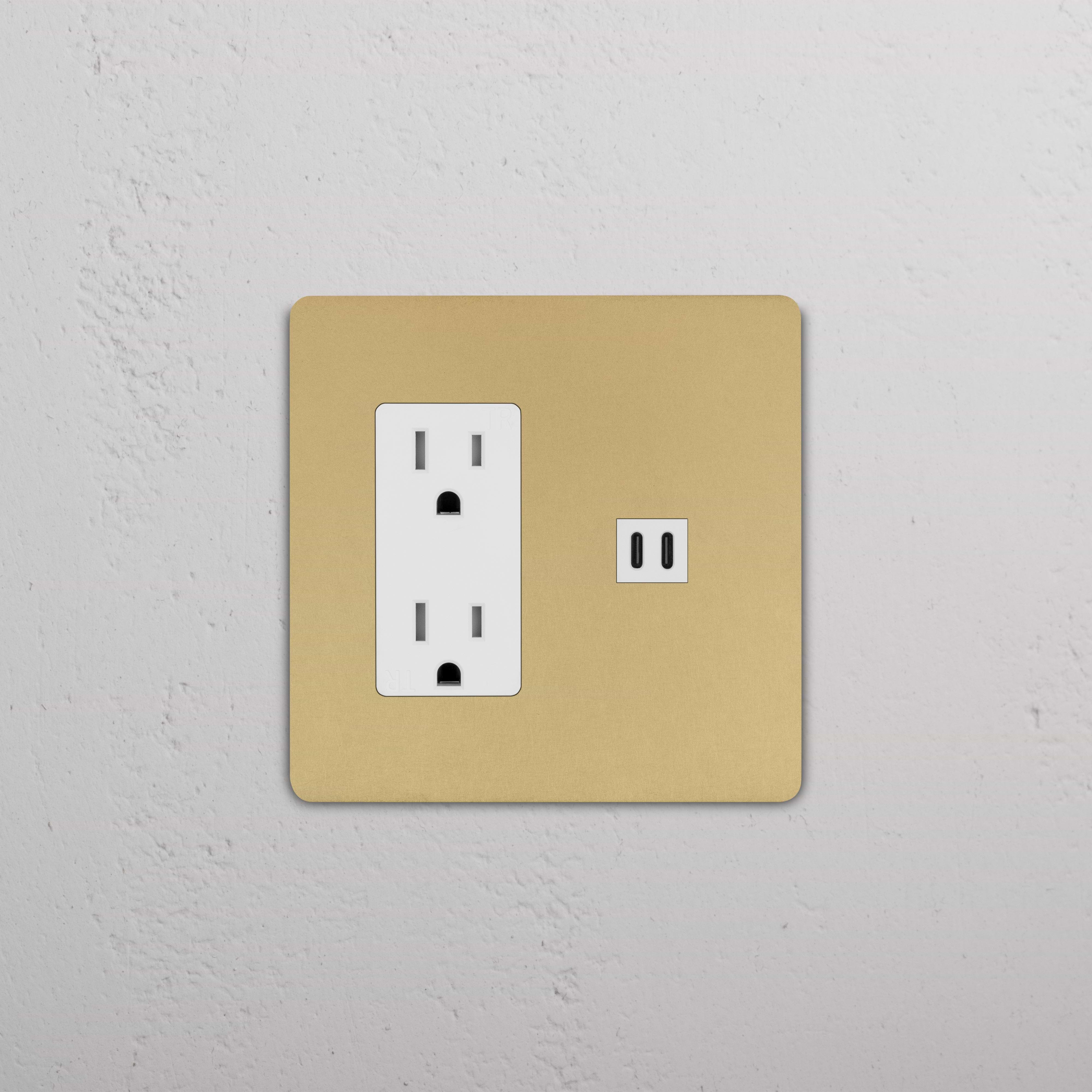 Grove 2G Outlet & Fast Charge USB in Antique Brass White with two power sockets and a built-in USB port.