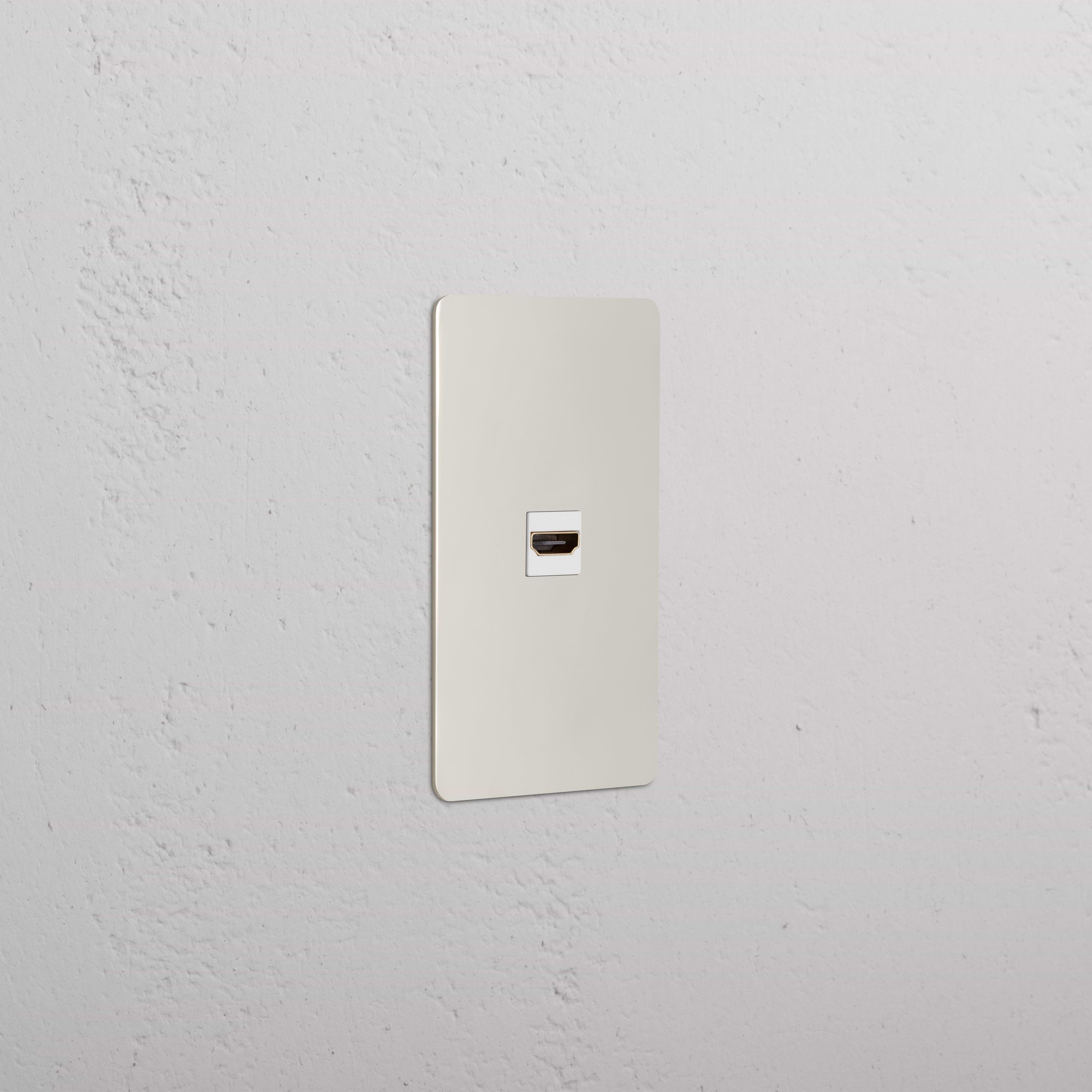 Kew 1G HDMI Keystone wall plate in Polished Nickel White, featuring a central HDMI keystone port.
