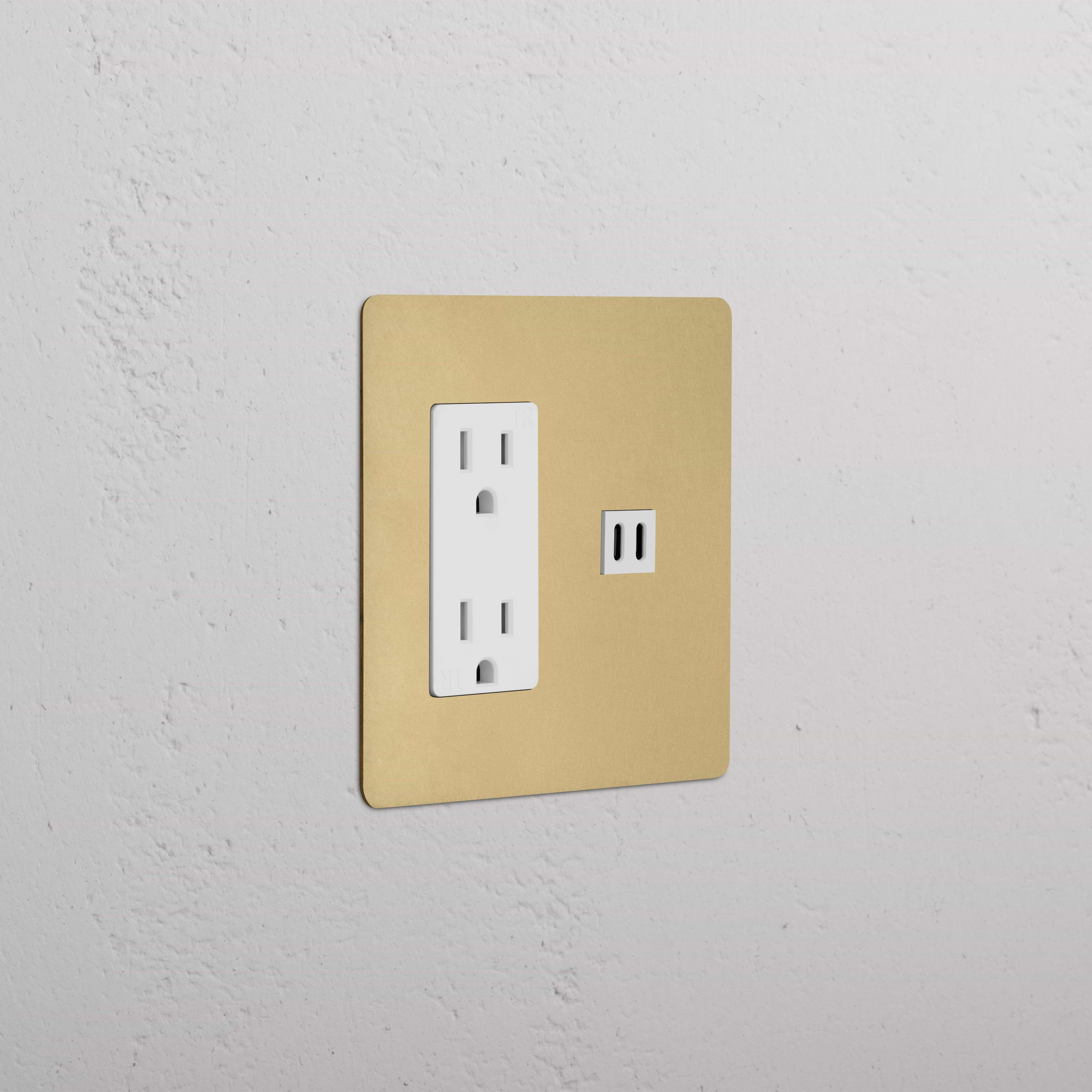 Kew 2G Outlet & Fast Charge USB in Antique Brass White finish, dual sockets and USB ports on wall plate.