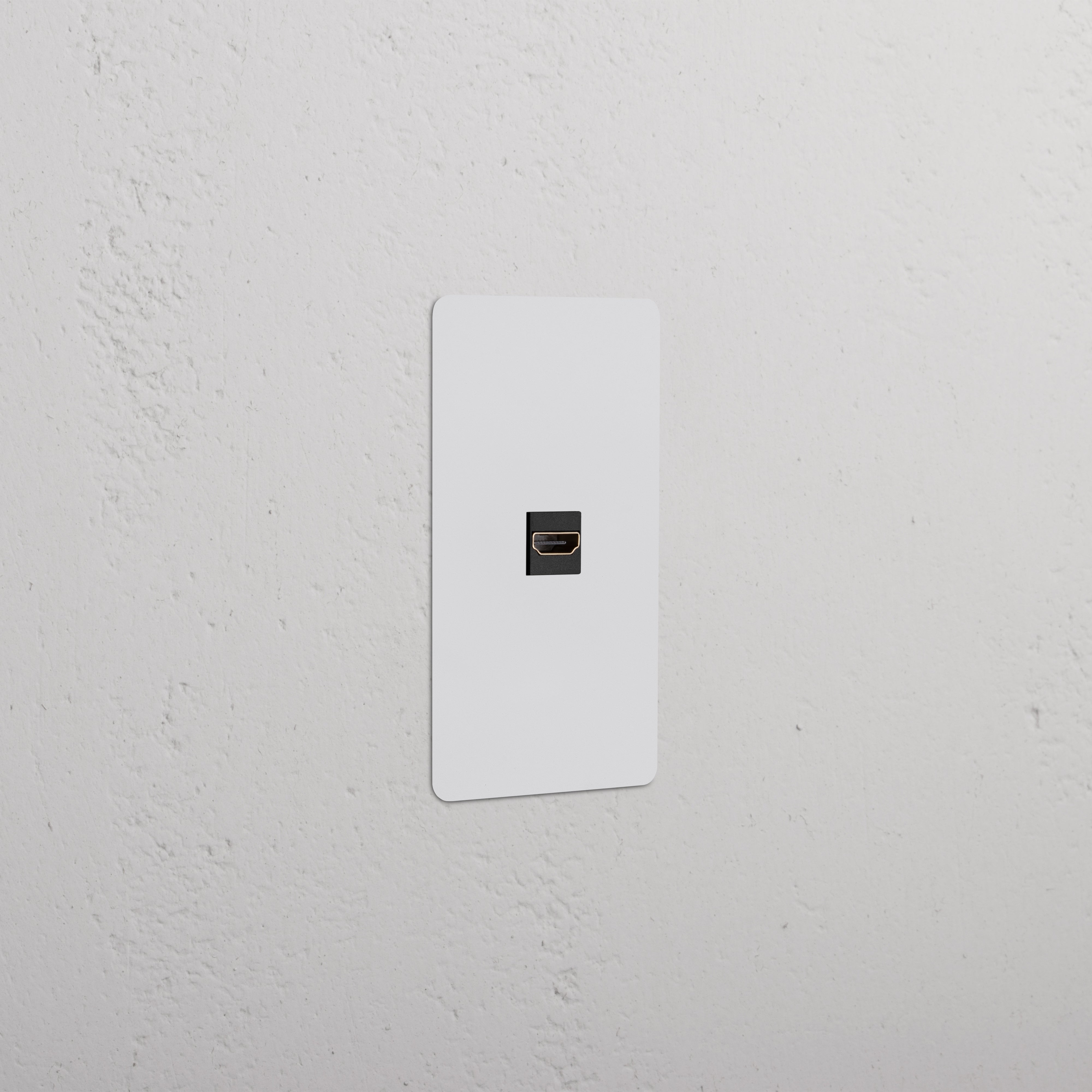 Black paintable 1-gang HDMI keystone faceplate, compatible with Kew inserts, center HDMI port.