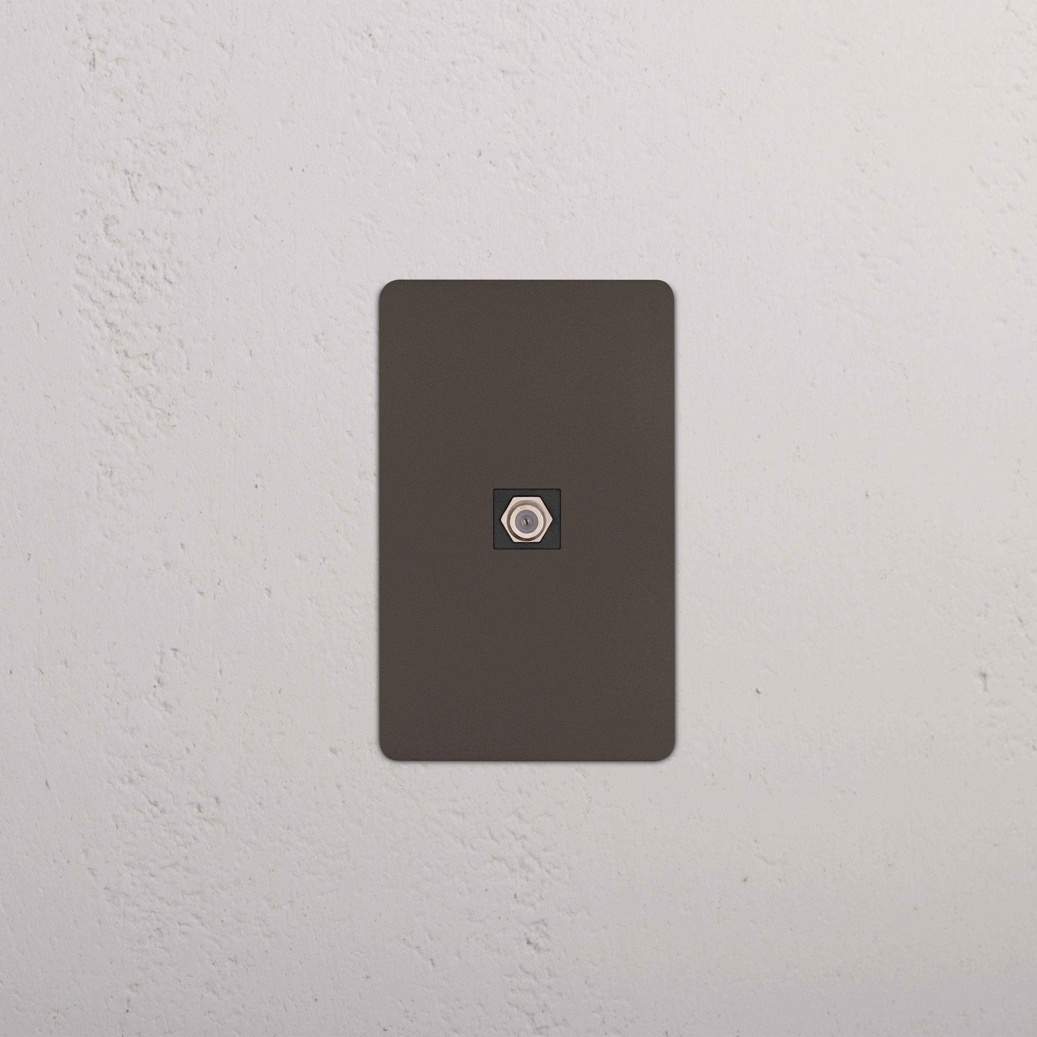 Kew 1G Satellite Keystone in Bronze Black, single-gang plate with satellite connector, wall-mounted.