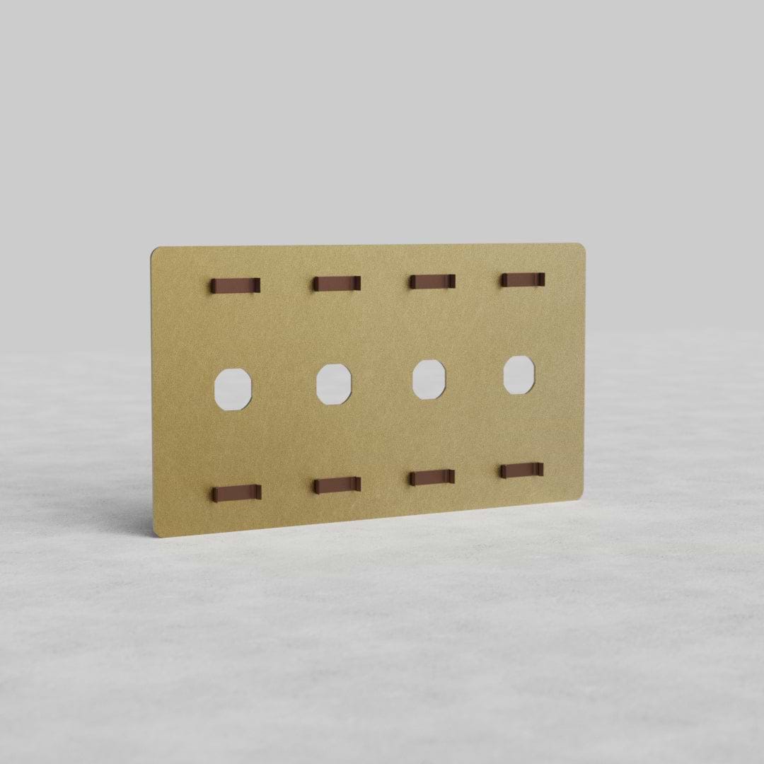 Rectangular 4G Switch Plate Kew US in antique brass finish, with four switch apertures, shown on a light background.