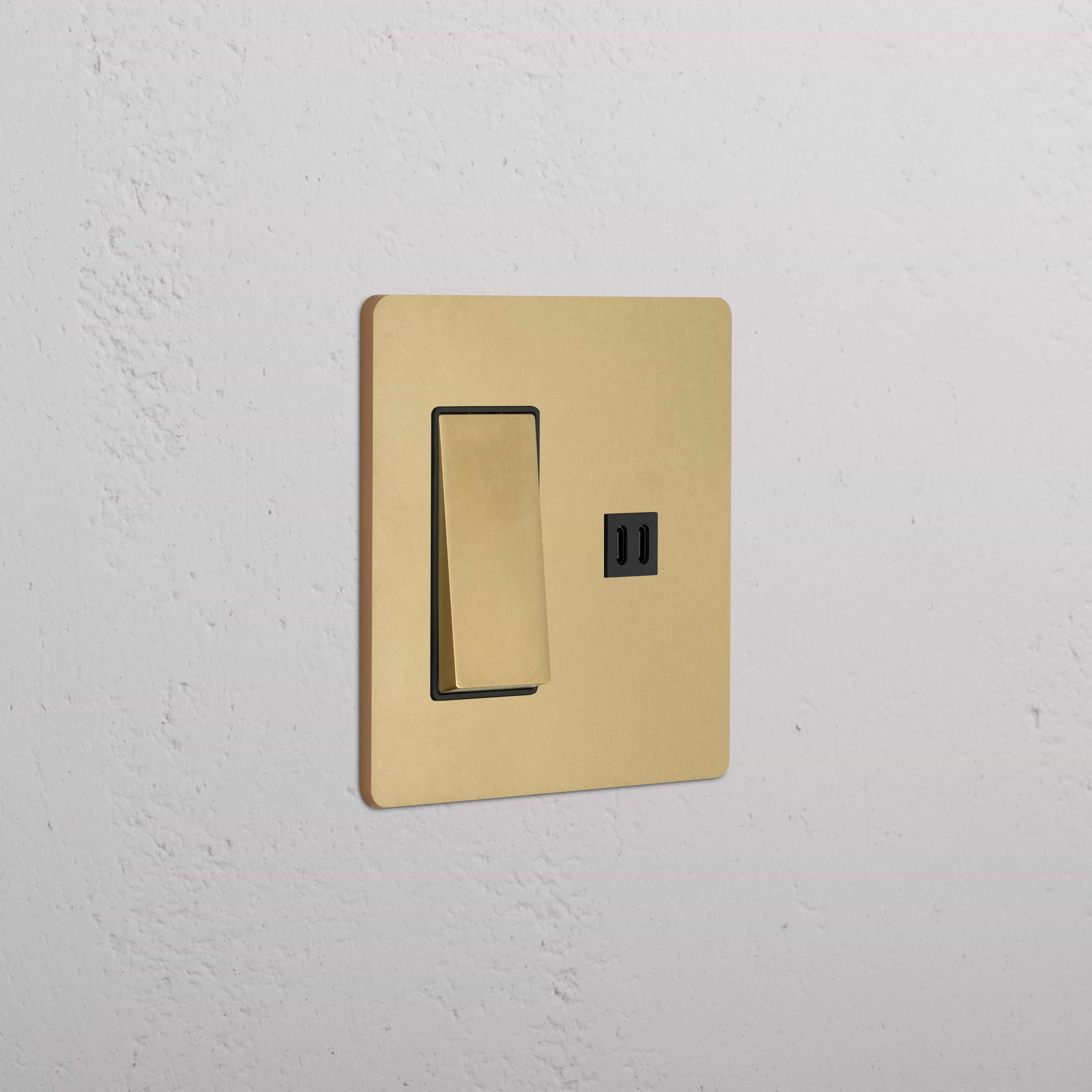 Grove 2G Rocker Switch & Fast Charge USB in antique brass black with two black rocker switches and USB port.