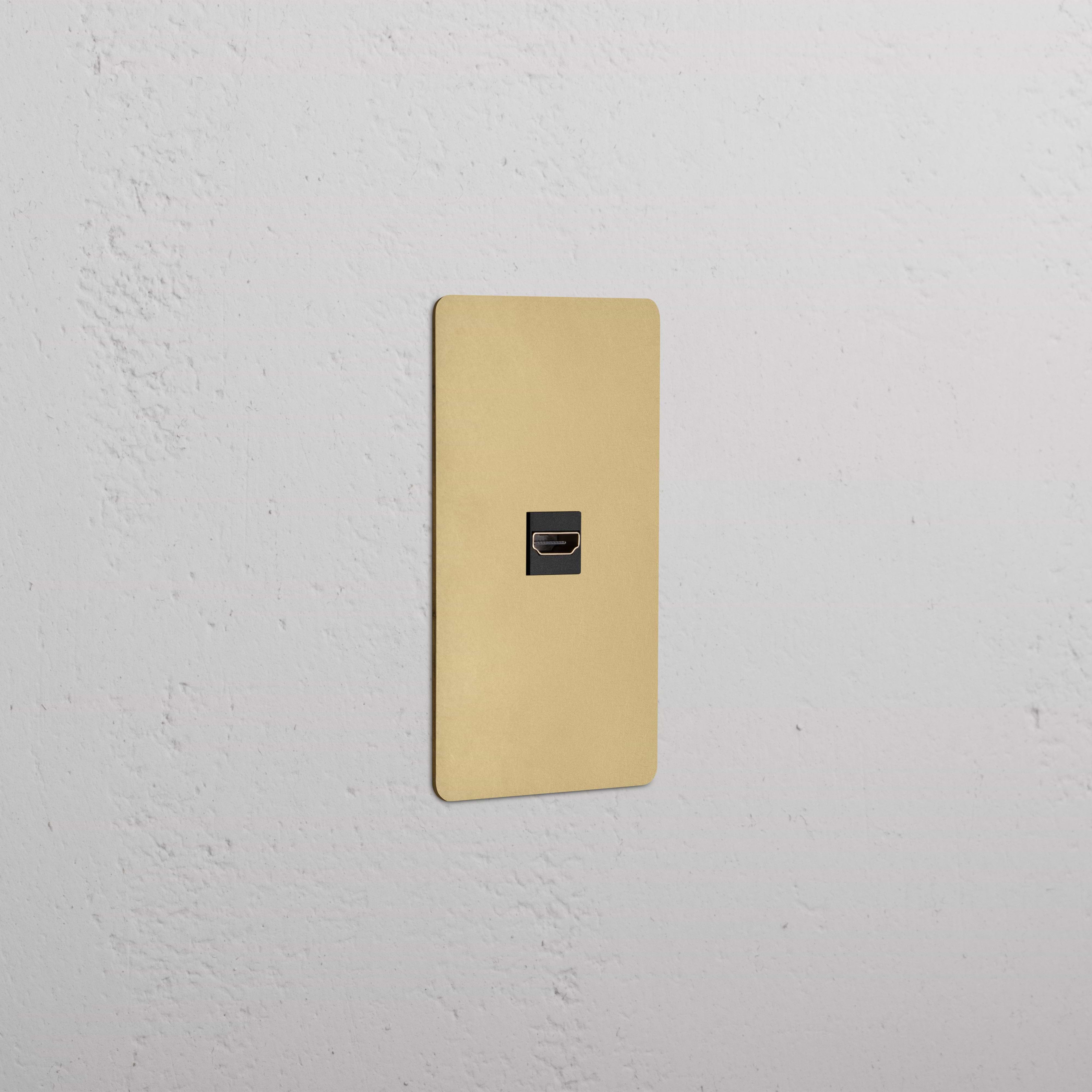 Kew 1G HDMI Keystone in Antique Brass Black finish, featuring a single HDMI port on a wall plate.