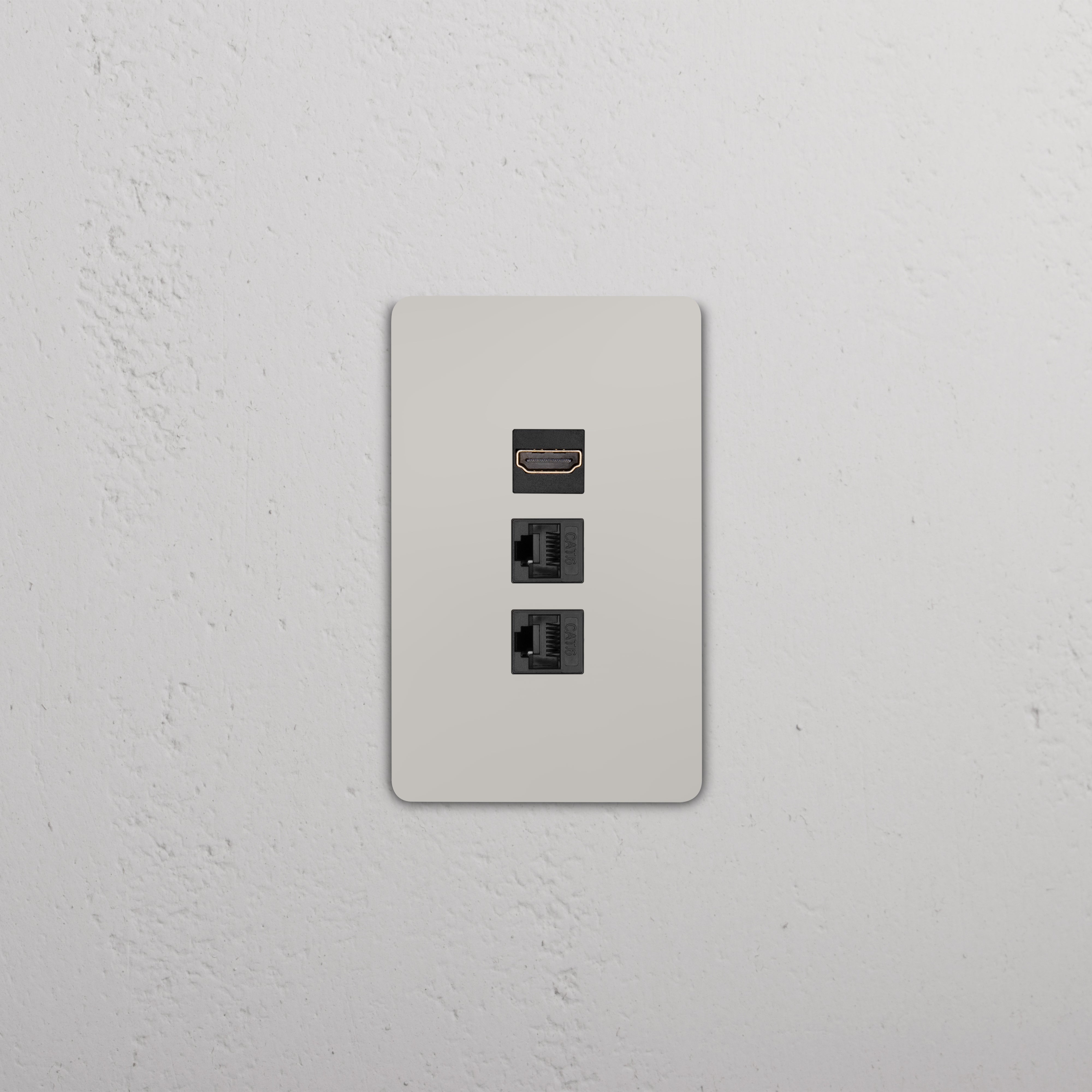 Grove 1G HDMI & 2x CAT6 Keystone wall plate in polished nickel black with HDMI and two Ethernet ports.