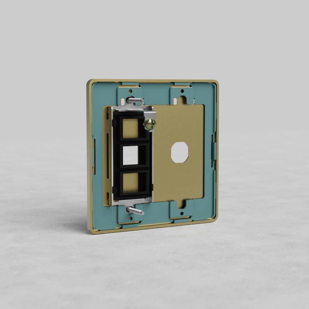 Antique Brass 2G Switch & Keystone Plate Grove US with visible mounting screws on a plain background.