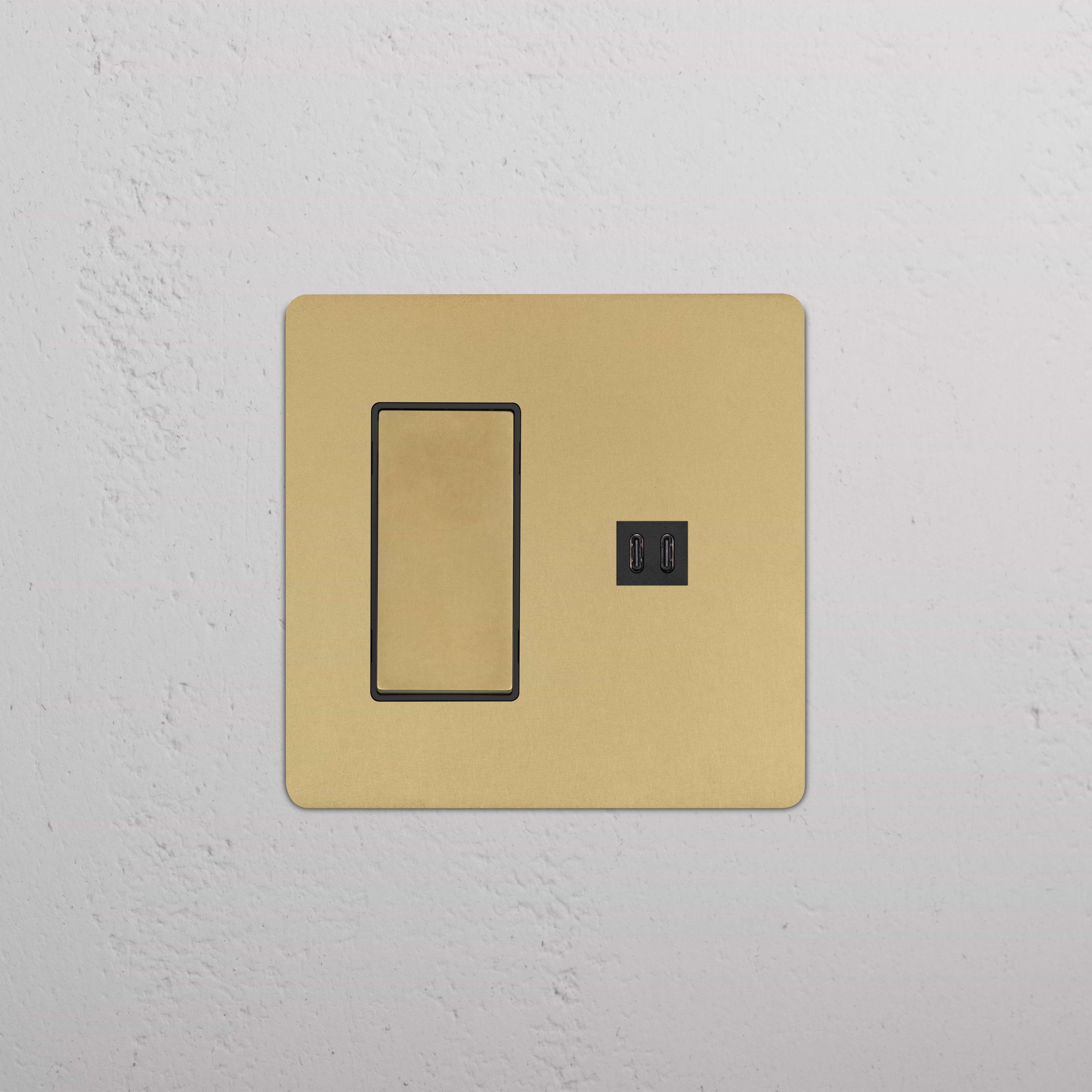 Kew 2G Rocker Switch & Fast Charge USB in Antique Brass Black with twin switches and two USB ports.