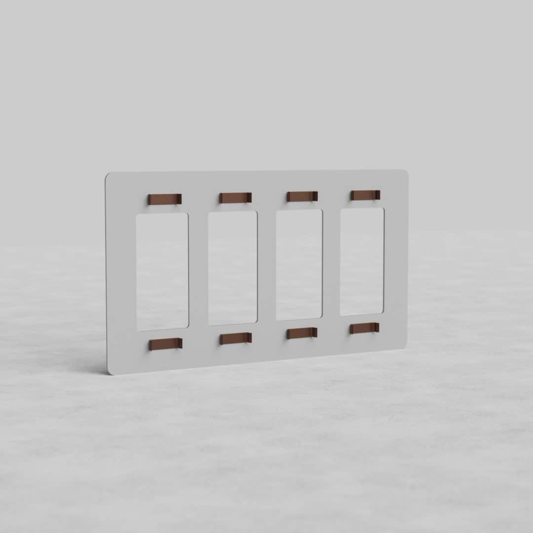 4G Outlet Plate Kew US, paintable white, with four vertical cutouts for electrical outlets.