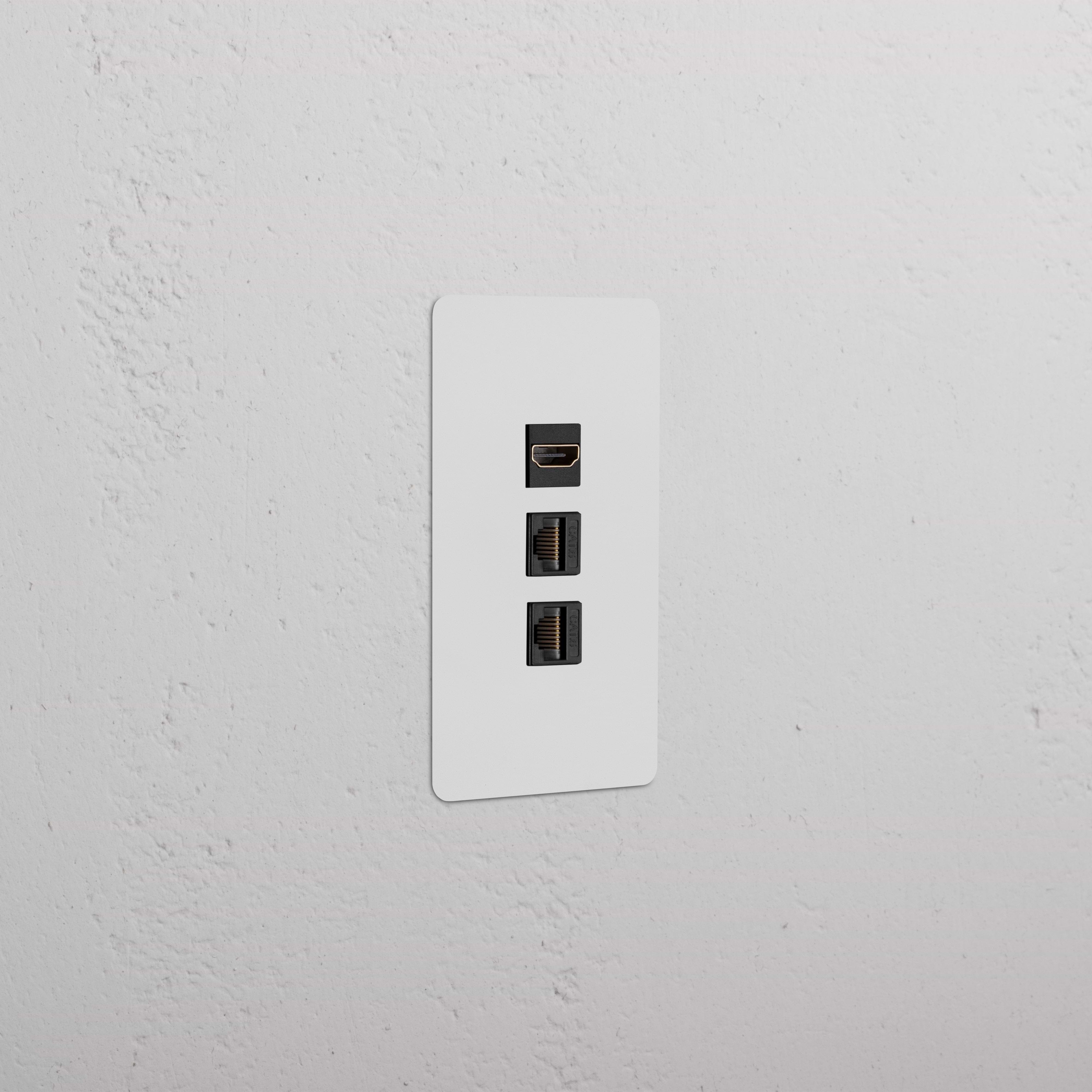 Kew 1G HDMI & 2x CAT6 Keystone paintable black faceplate with one HDMI and two Ethernet ports.