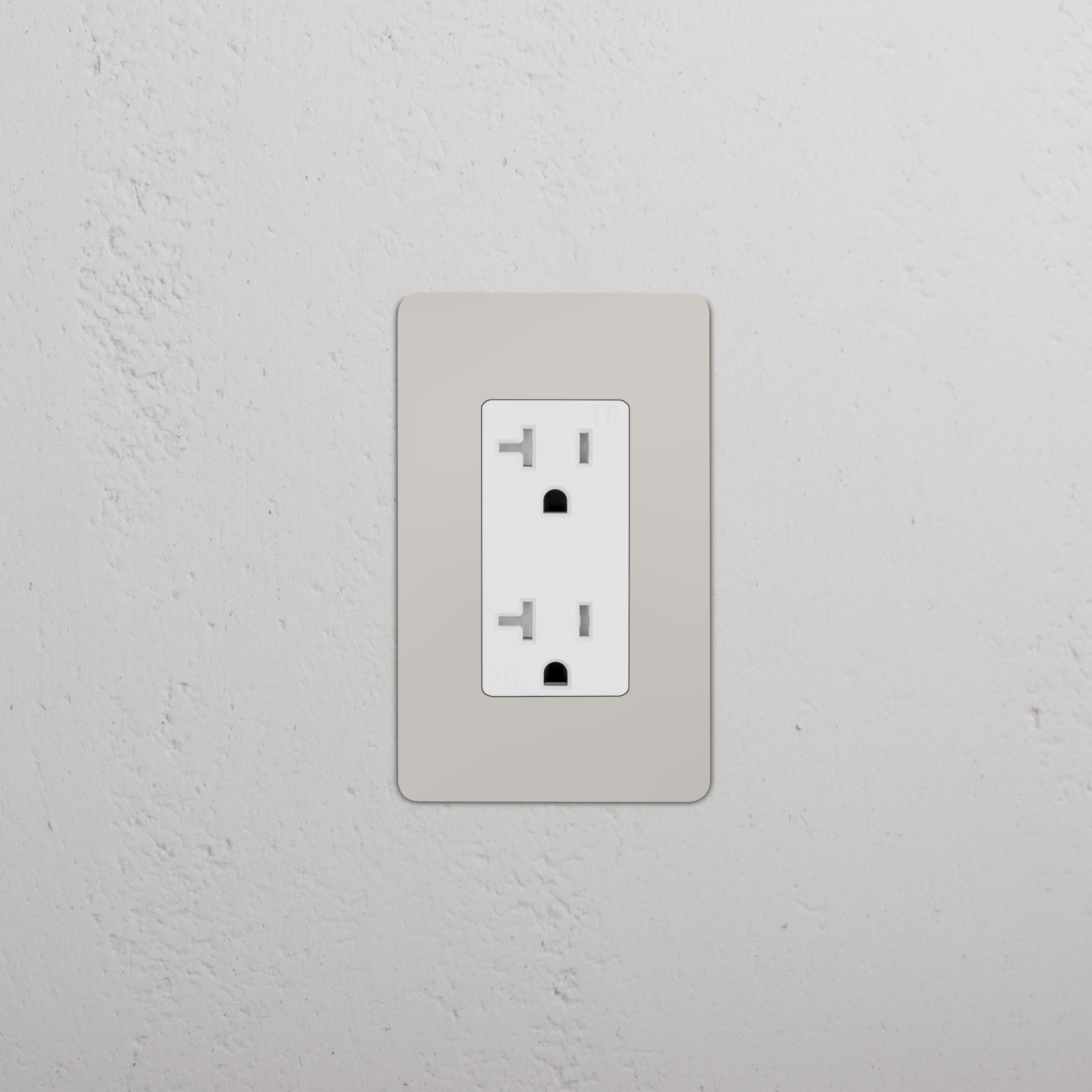 Kew 1G 20A outlet in polished nickel white finish, single socket, mounted on a white wall.