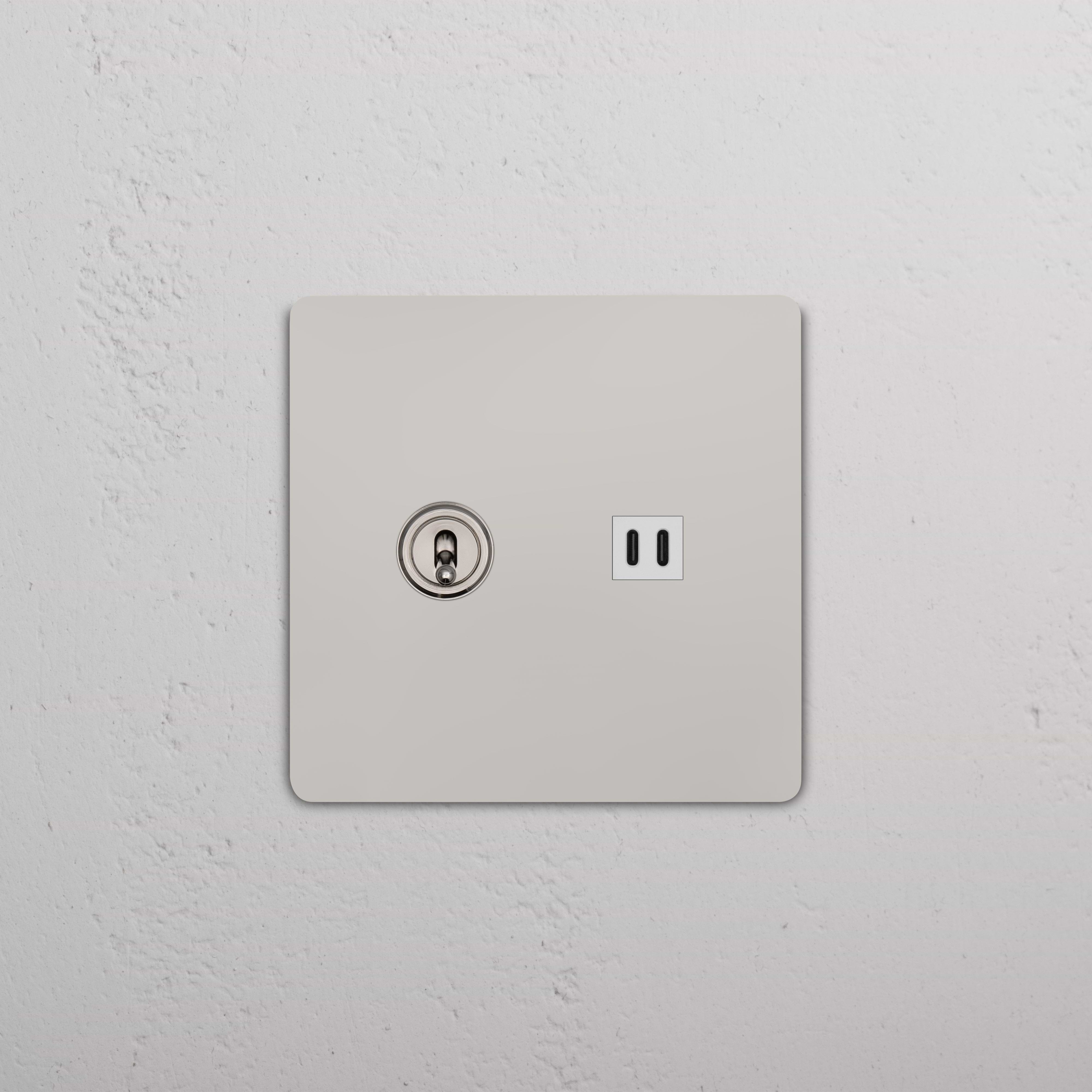 Grove 2G Toggle Switch & Fast Charge USB in polished nickel white finish, mounted on a wall panel.