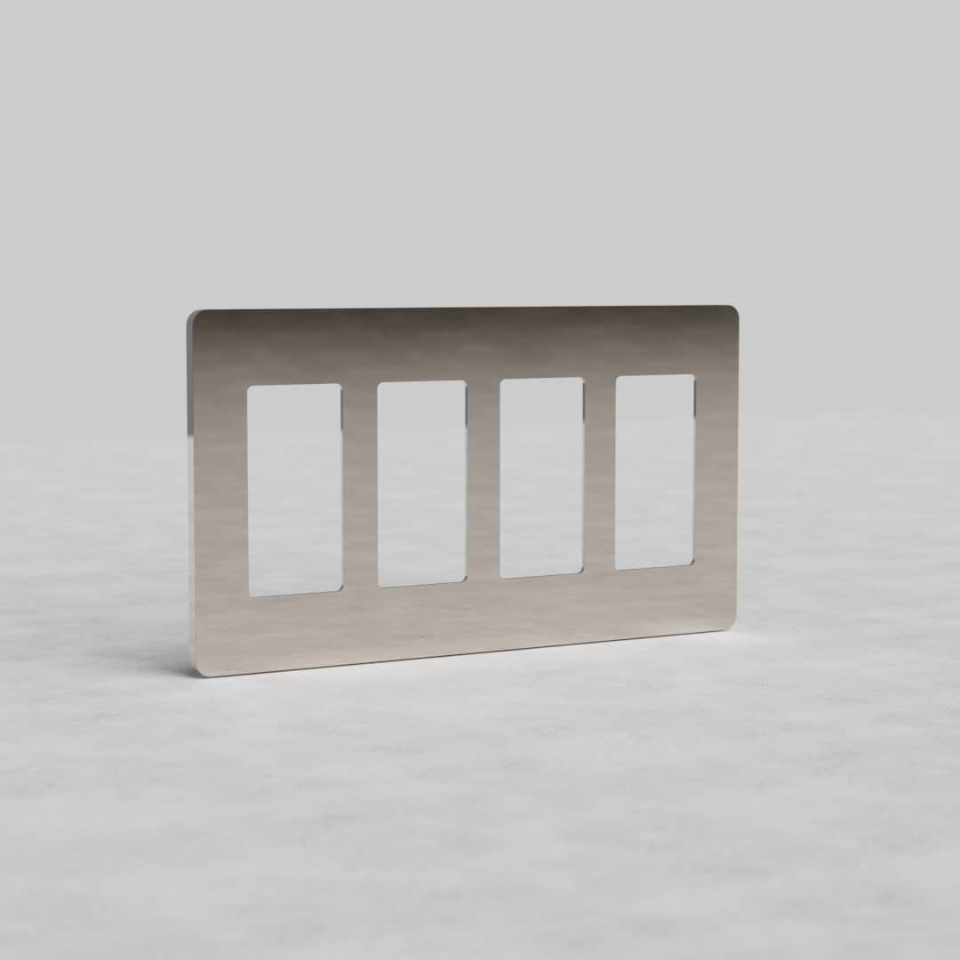 4G Outlet Plate Grove US in polished nickel, rectangular switch plate cover with four vertical openings.