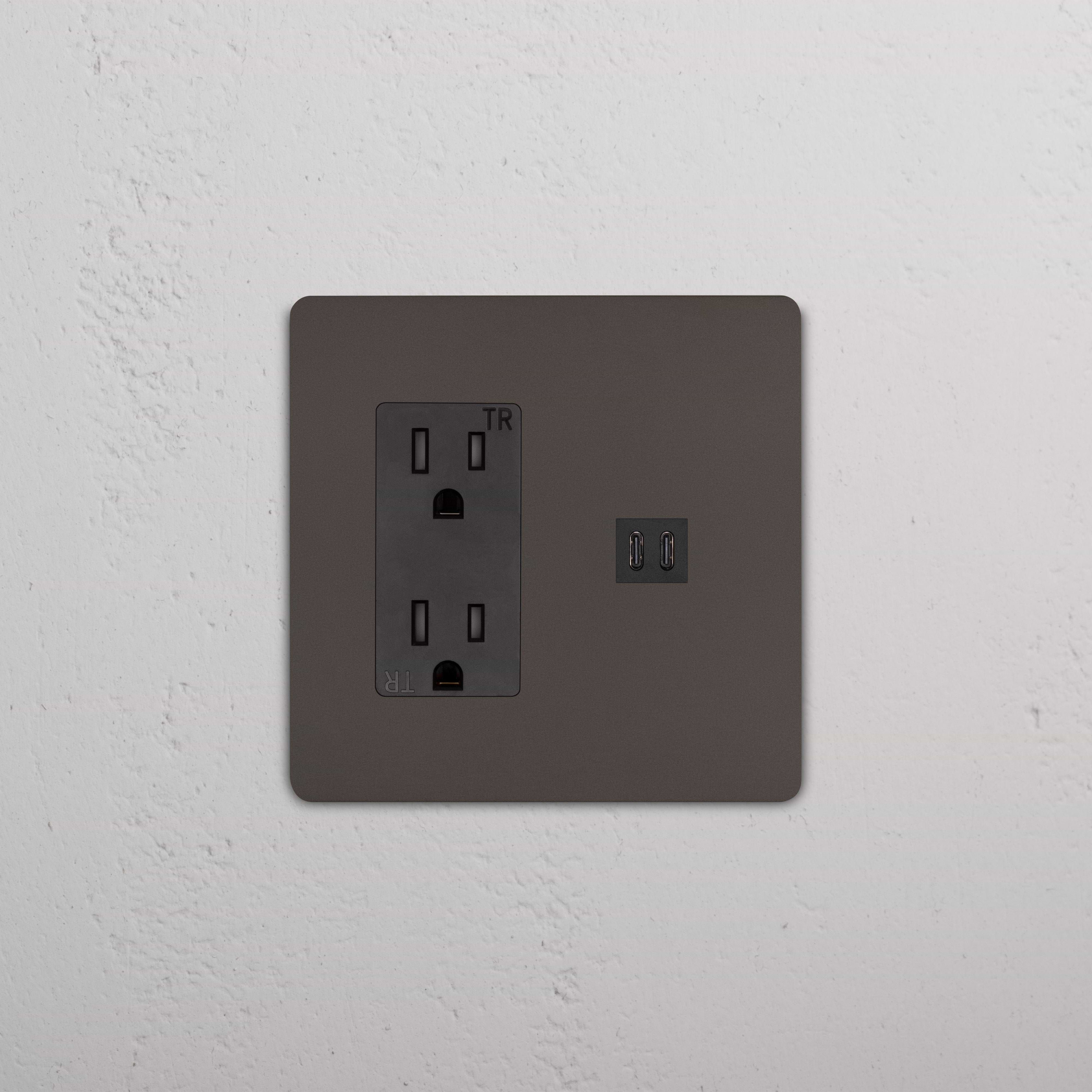 Grove 2G Outlet & Fast Charge USB in bronze black with two sockets and two USB ports on a wall.