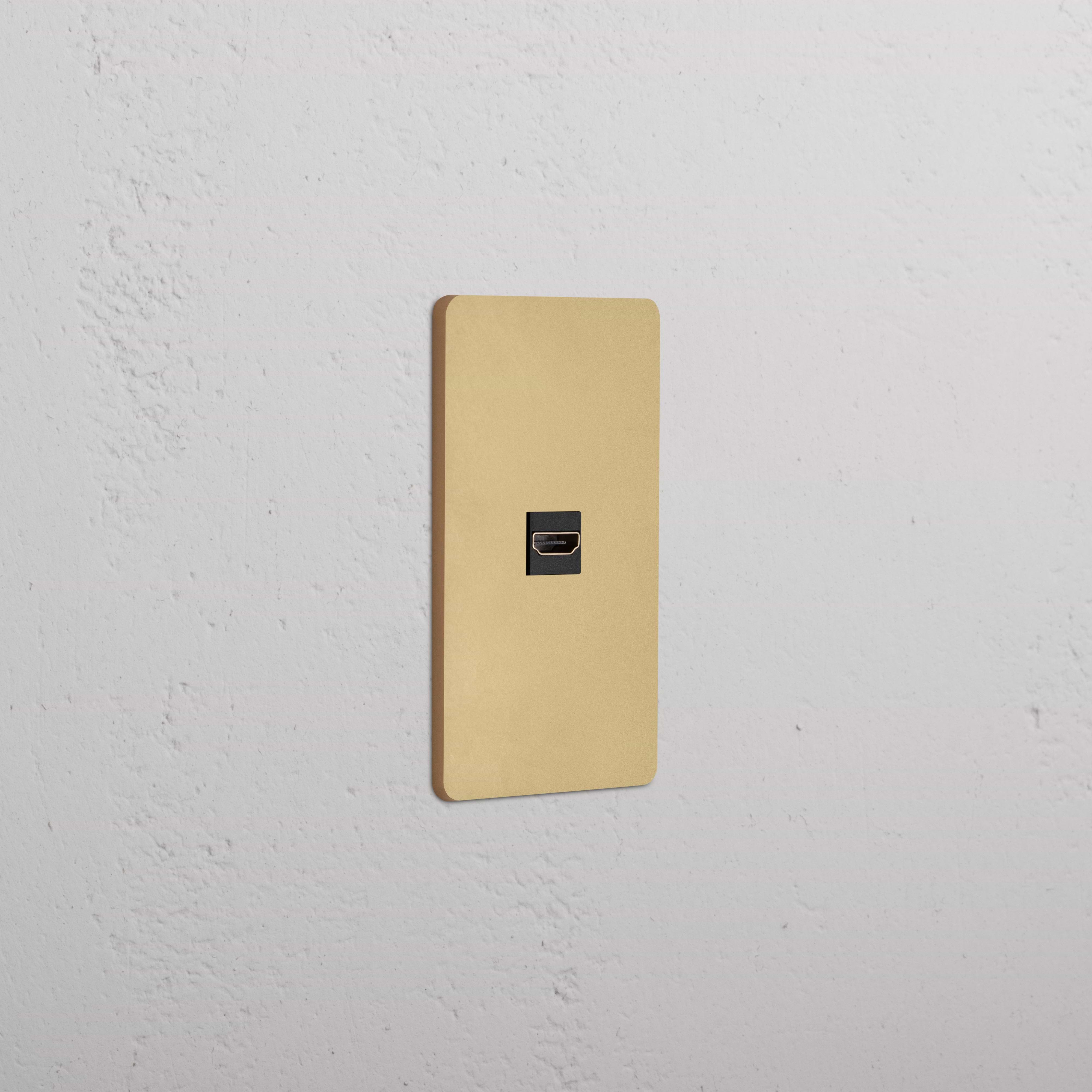 Grove 1G HDMI Keystone wall plate in antique brass black finish with a single HDMI port.