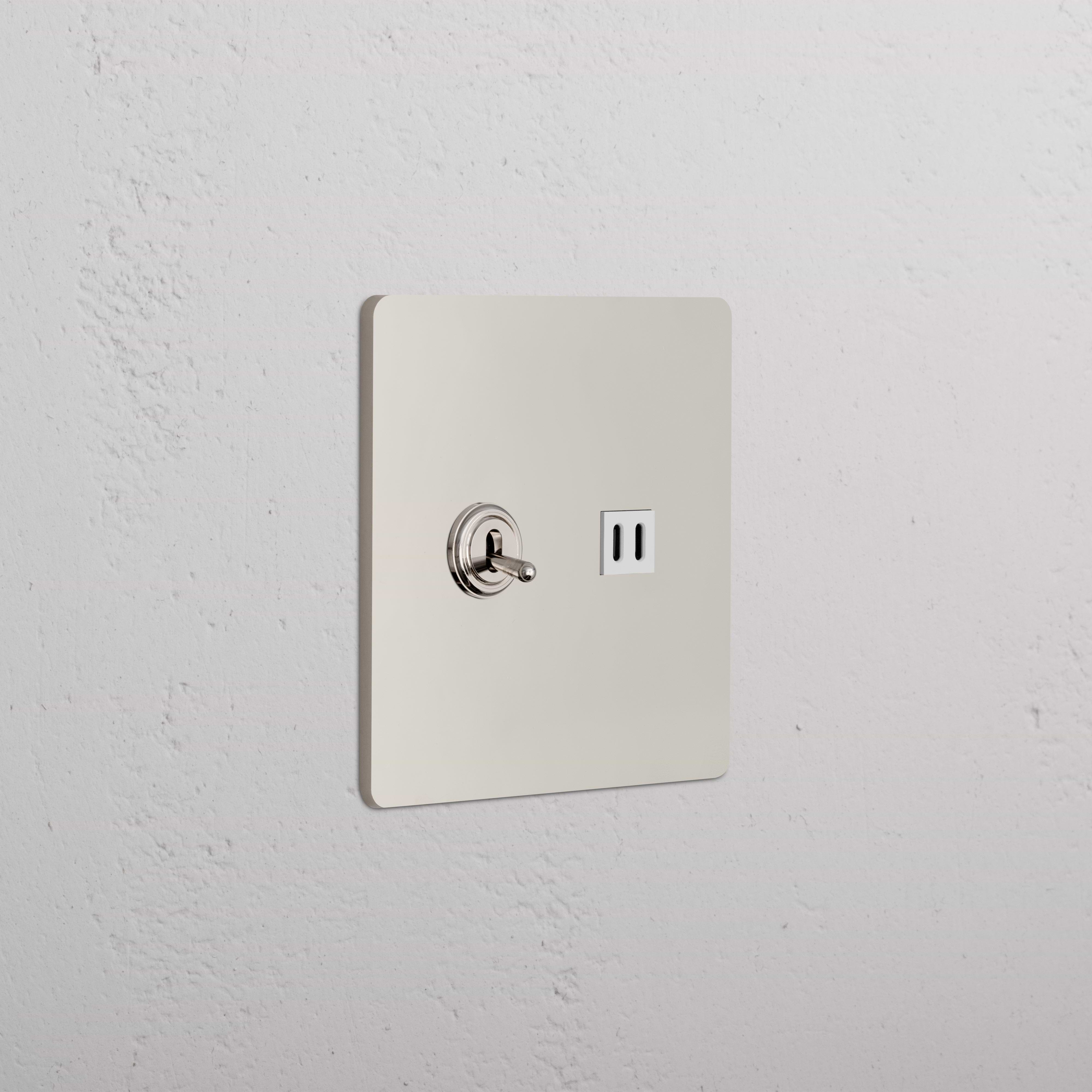 Grove 2G Toggle Switch & Fast Charge USB in polished nickel white, mounted on a light textured wall.