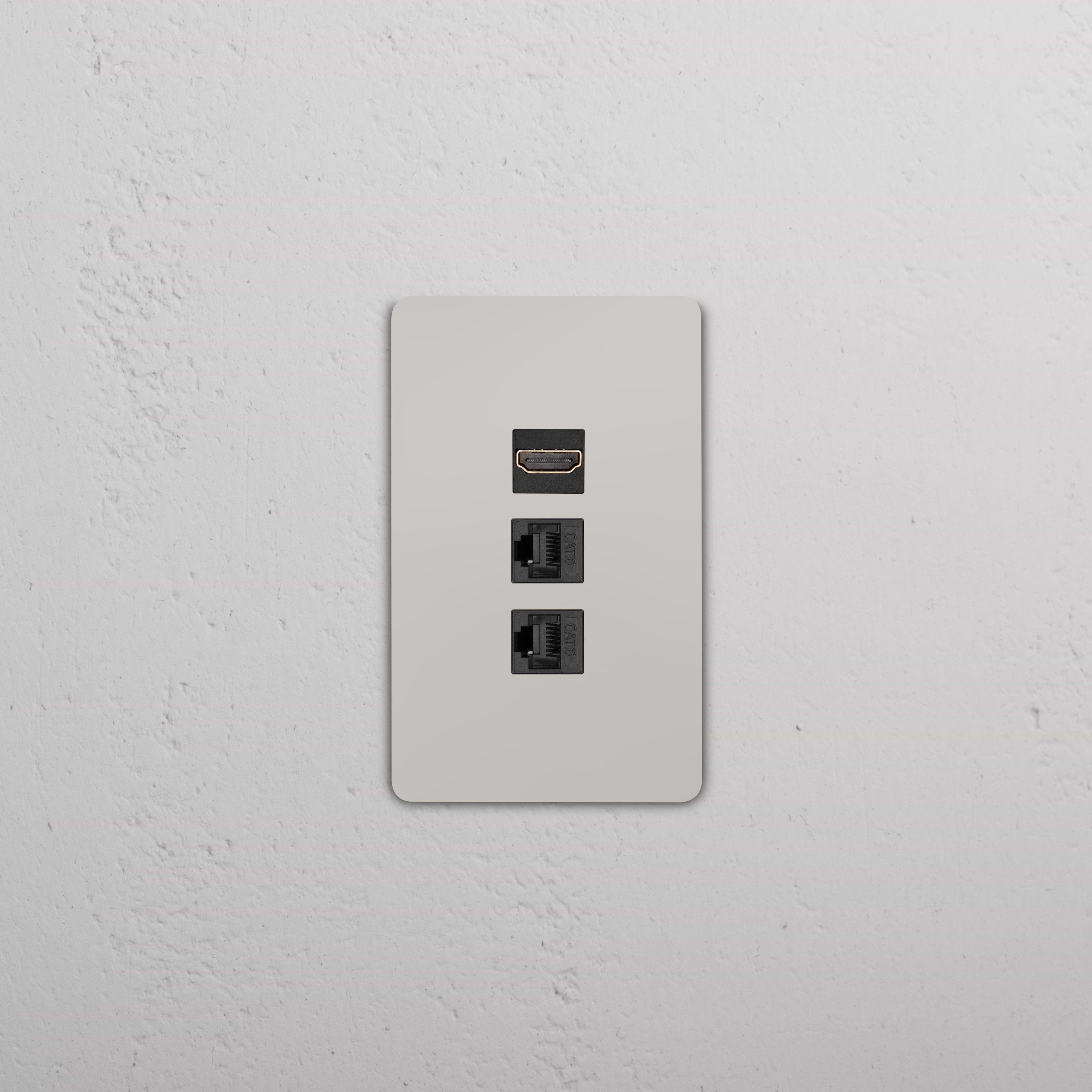 Grove 1G HDMI & 2x CAT6 Keystone wall plate in polished nickel black with HDMI and two Ethernet ports.