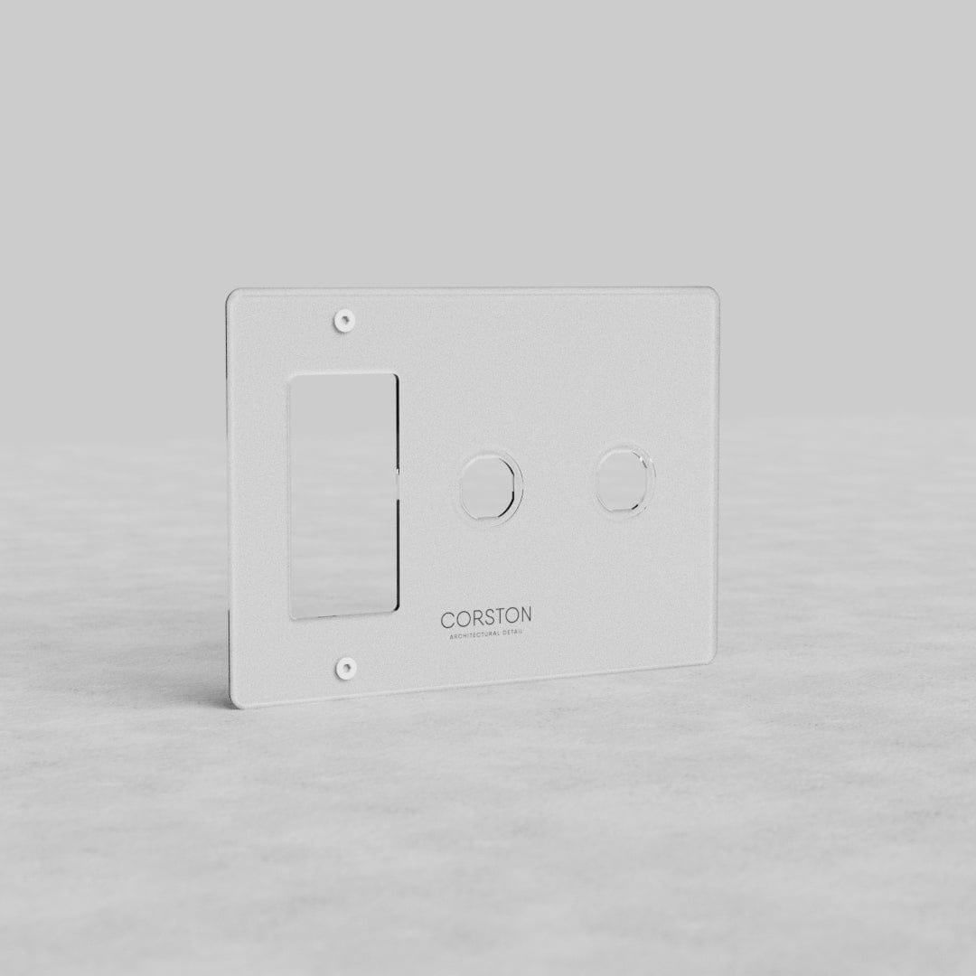 Clear 3G 2x Switch & Outlet Plate Kew US by Corston, featuring two switch spaces and one outlet cutout.