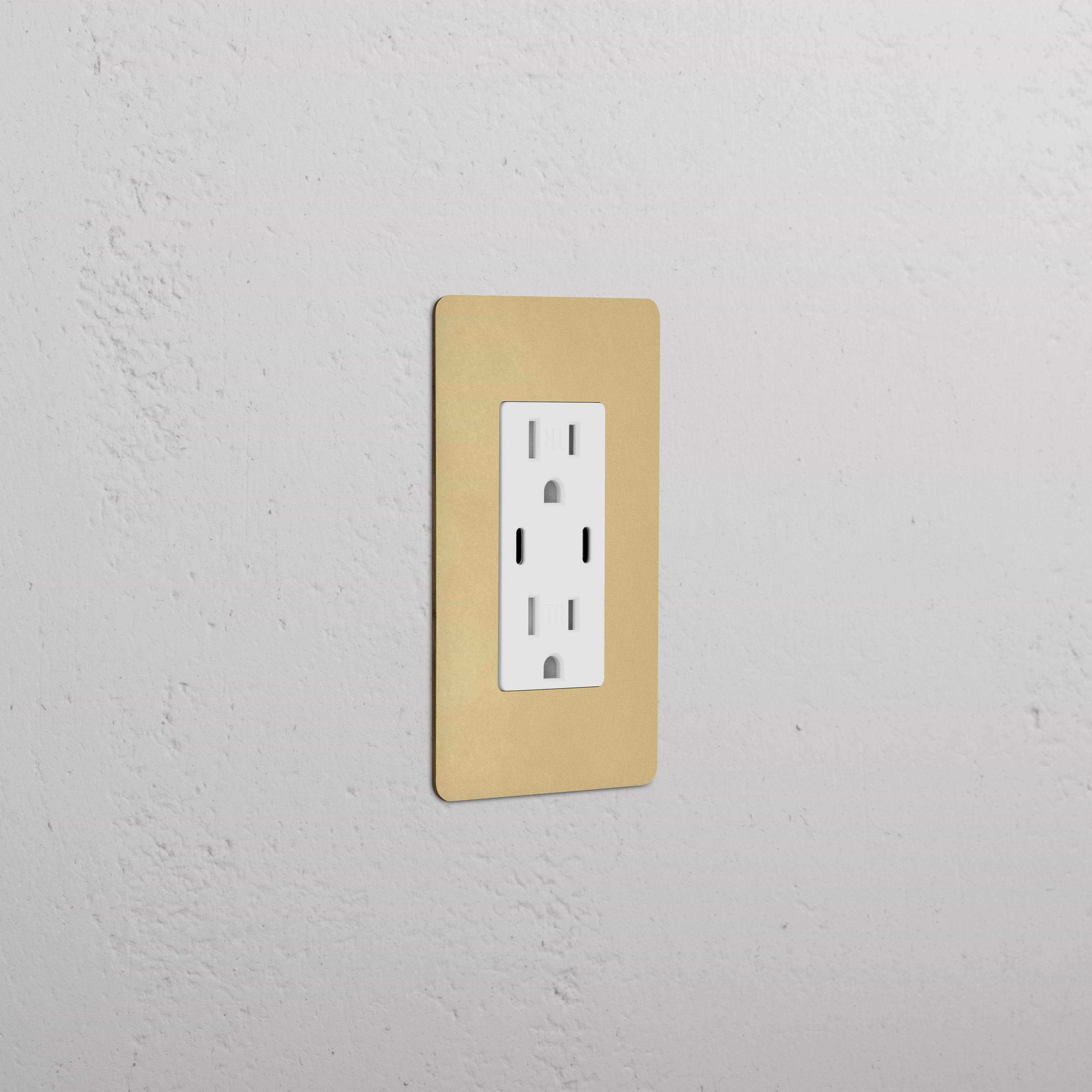 Kew 1G 15A USB Outlet in Antique Brass White finish, single socket with USB port on wall.