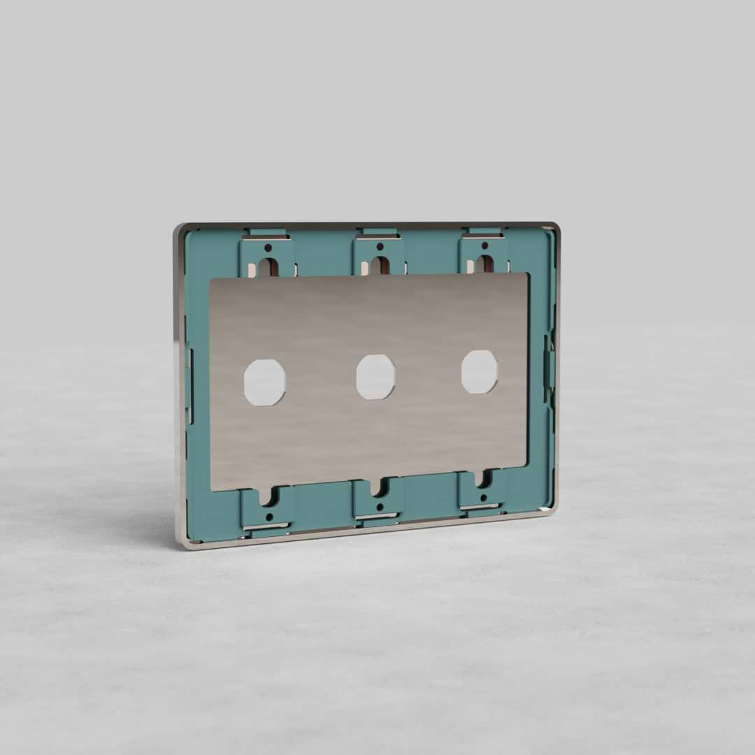 3G Switch Plate Grove US in polished nickel finish with three switch openings, on a plain light background.