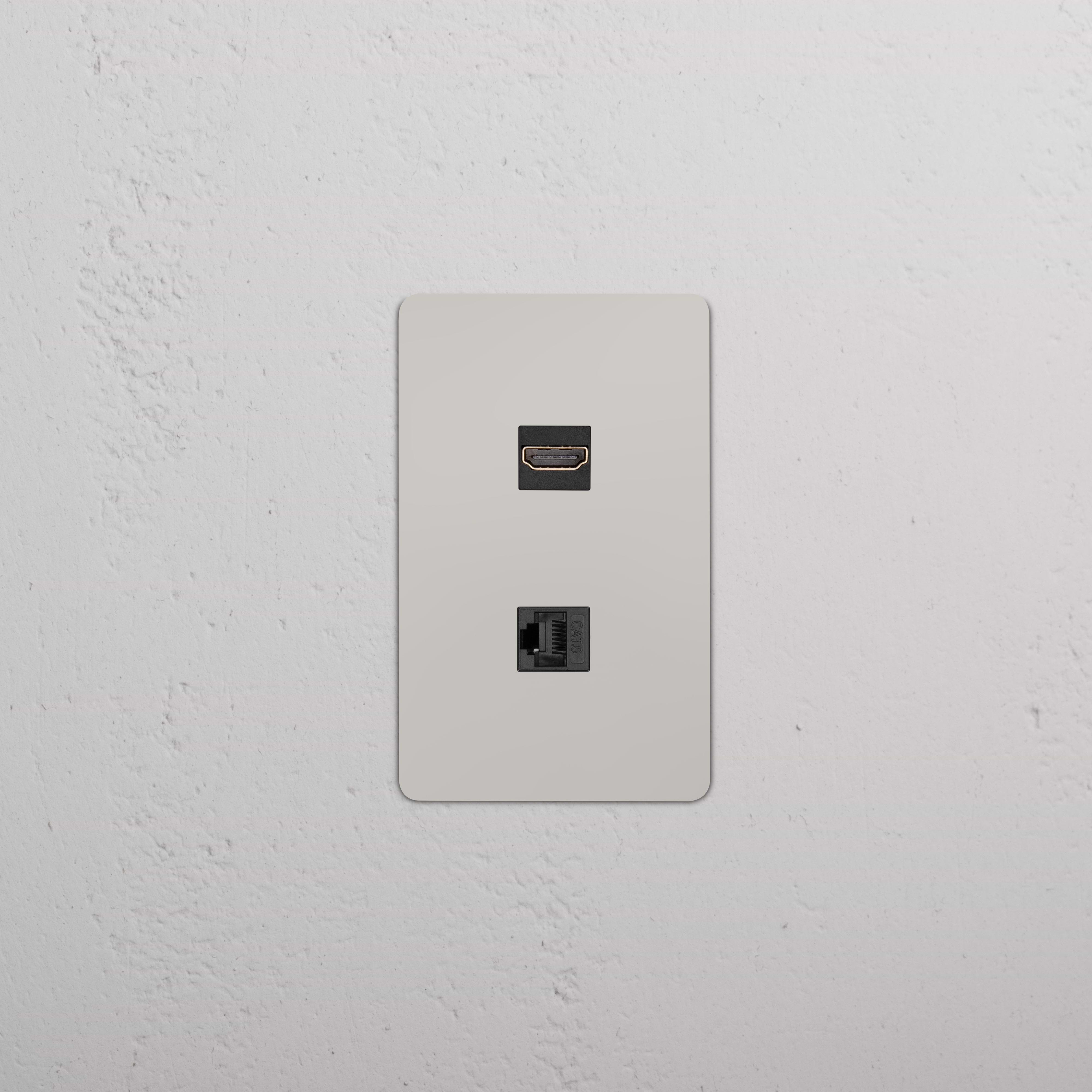 Kew 1G HDMI & CAT 6 Keystone in Polished Nickel Black with HDMI and Ethernet ports on a single wall plate.