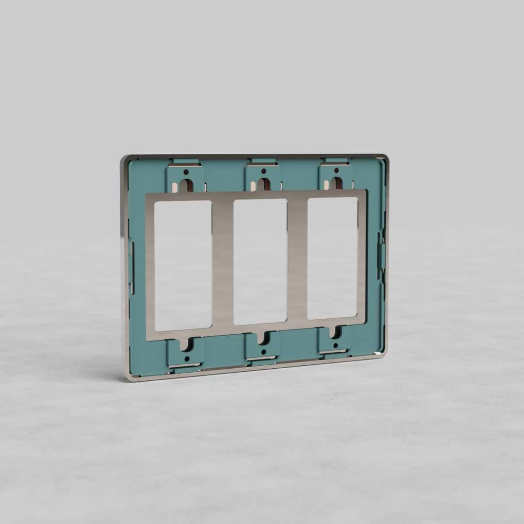 3G Outlet Plate Grove US in polished nickel, rectangular with three slots, designed for electrical outlets.