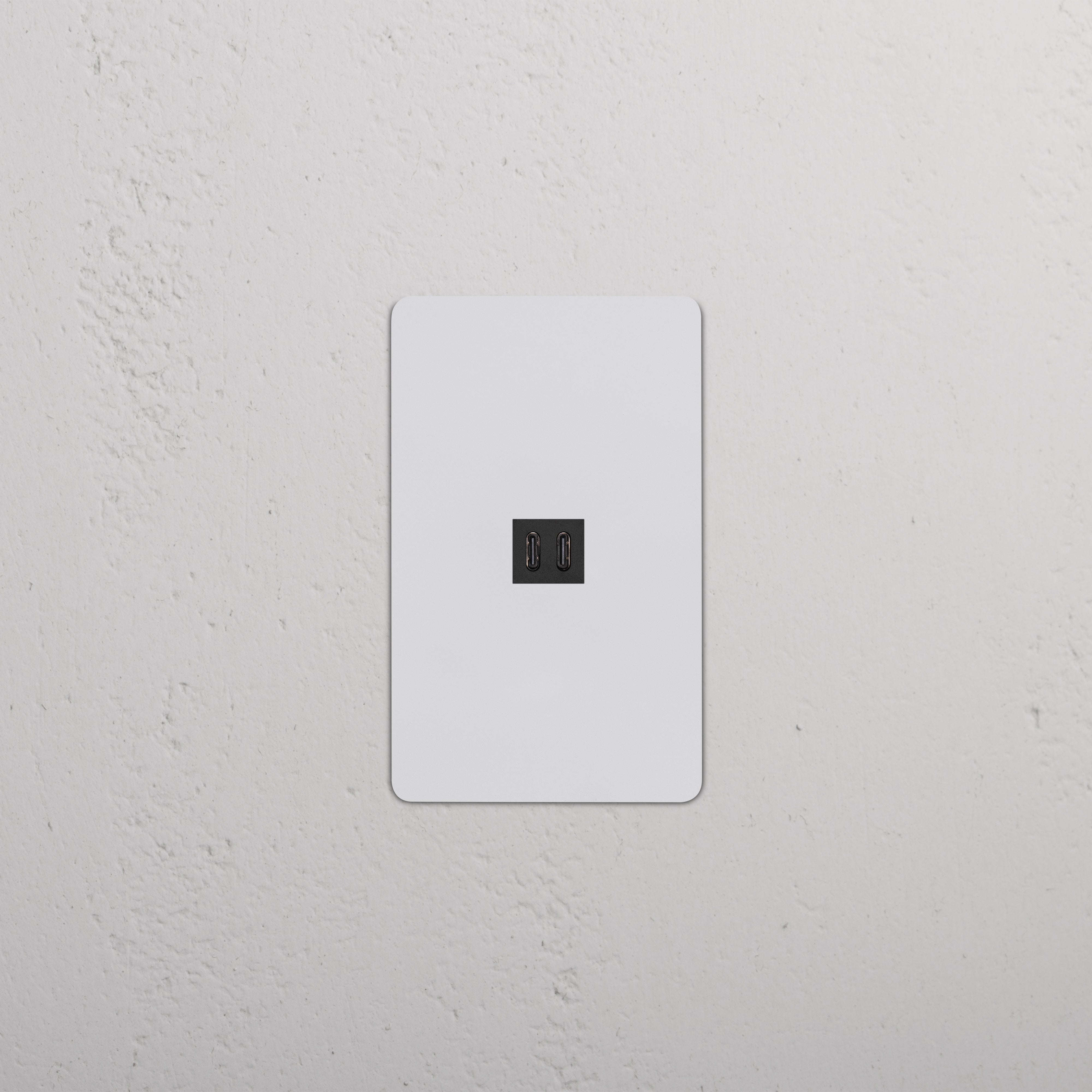 Kew 1G Fast Charge 45W USB Keystone, paintable black faceplate with two USB ports, installed on wall.