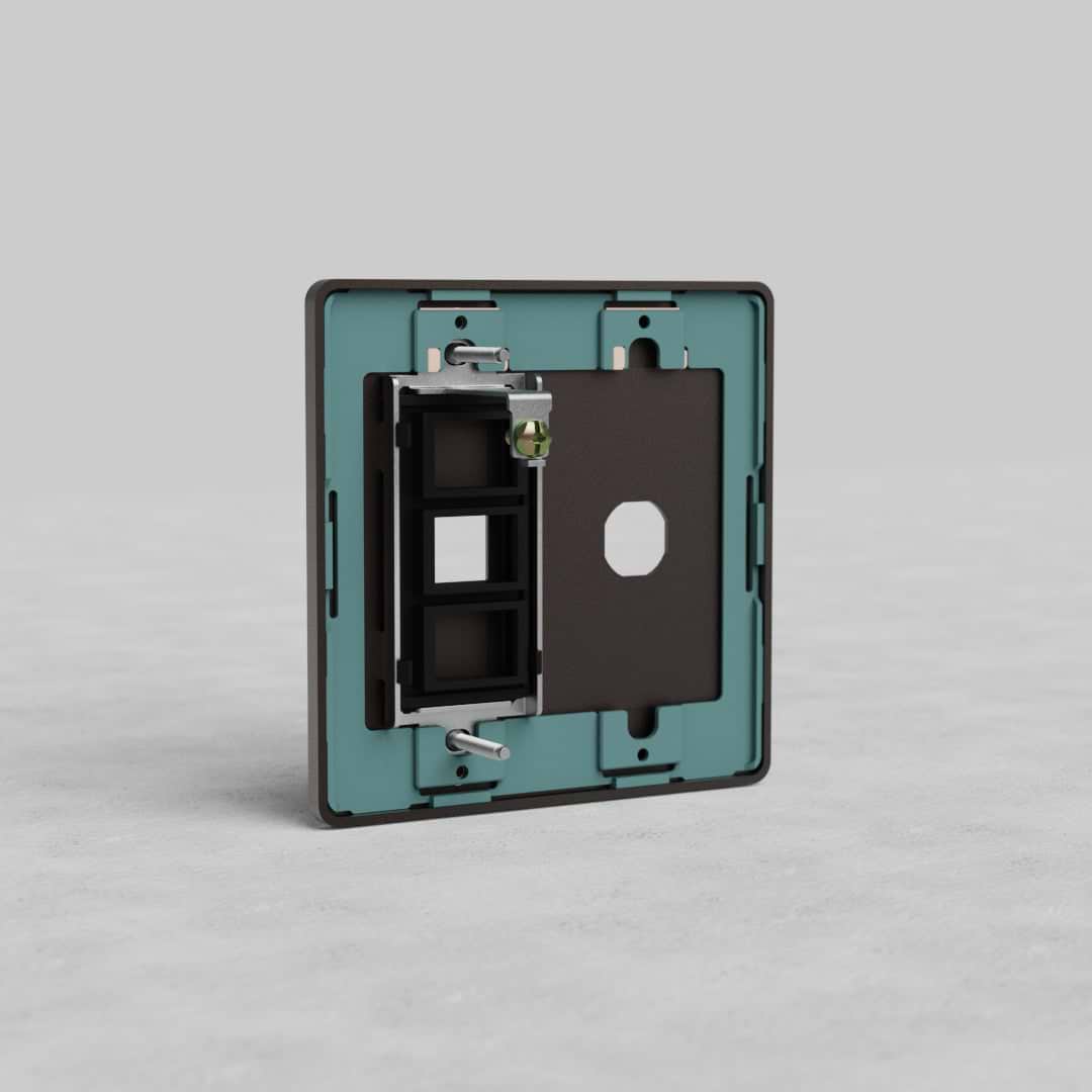Bronze 2G Switch & Keystone Plate Grove US with two switch openings and keystone slot, displayed upright.