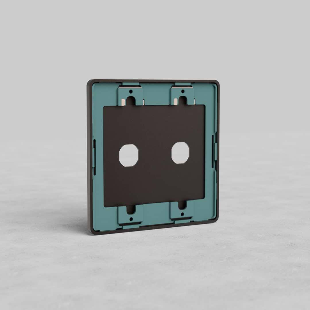 Bronze 2G Switch Plate Grove US with two switch openings on a light gray surface, against pale gray background.