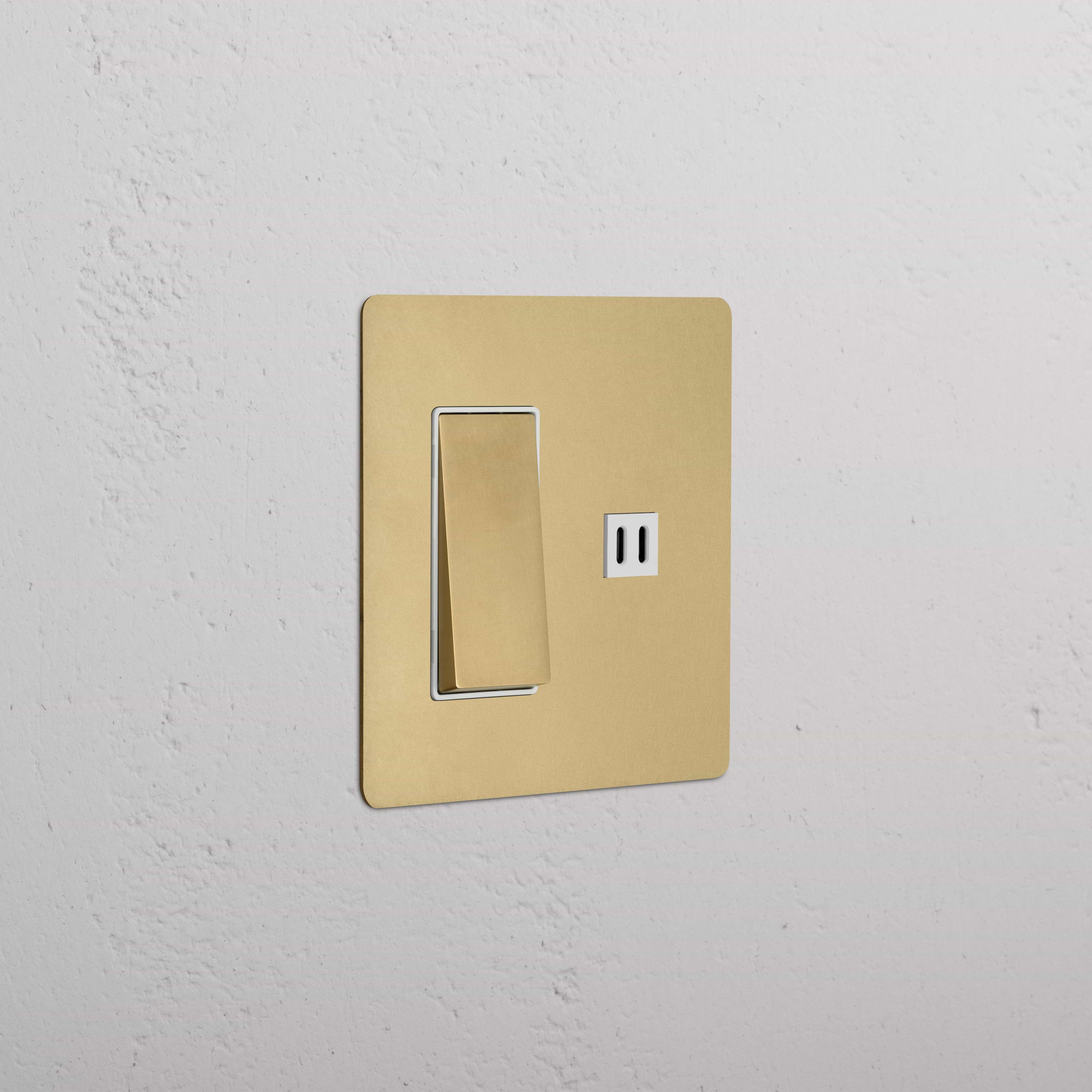 Kew 2G Rocker Switch & Fast Charge USB in Antique Brass White with dual USB port and gold-finish plate.
