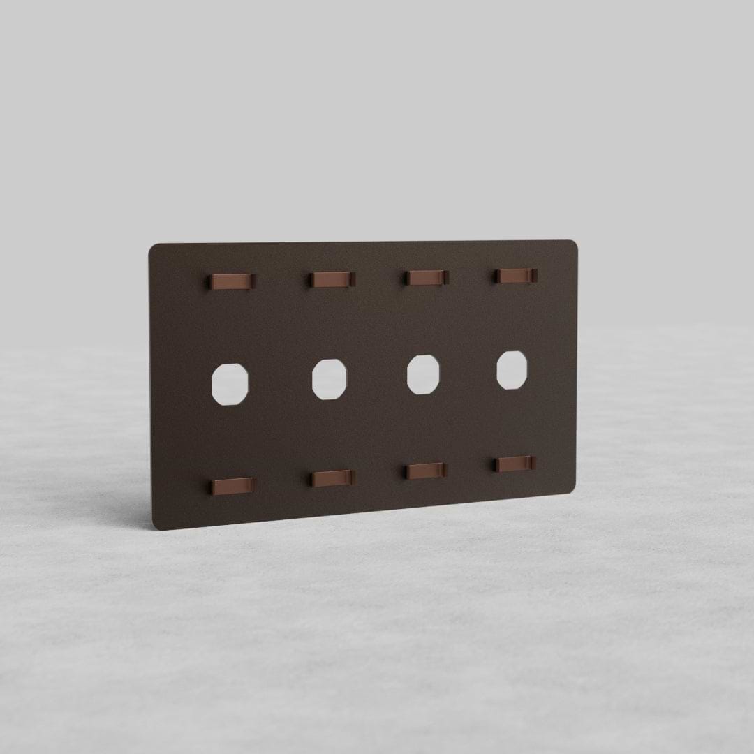 4G Switch Plate Kew US in dark bronze, rectangular with four switch cutouts, displayed upright.