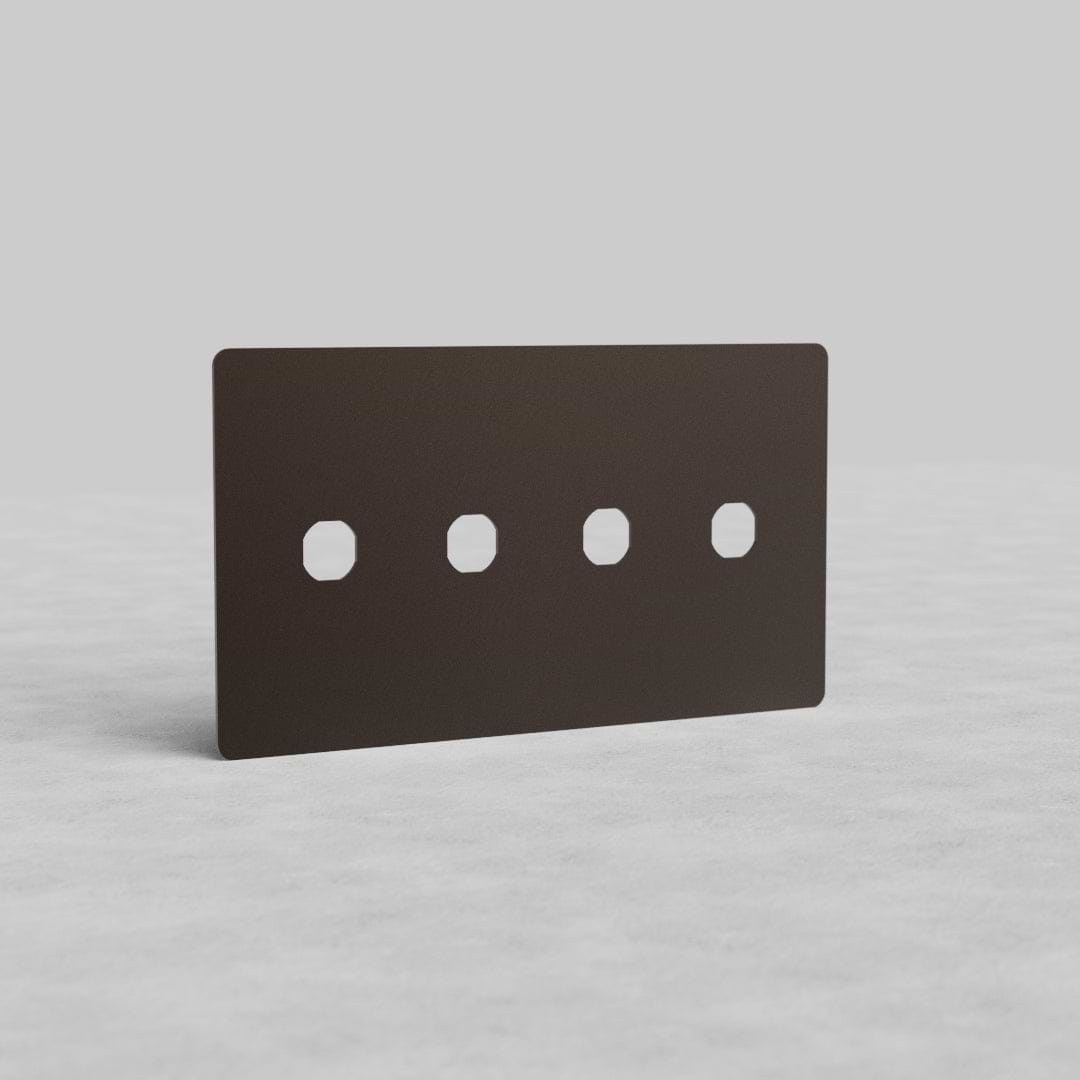 Bronze 4G Switch Plate Kew US with four switch apertures, displayed upright on a light background.