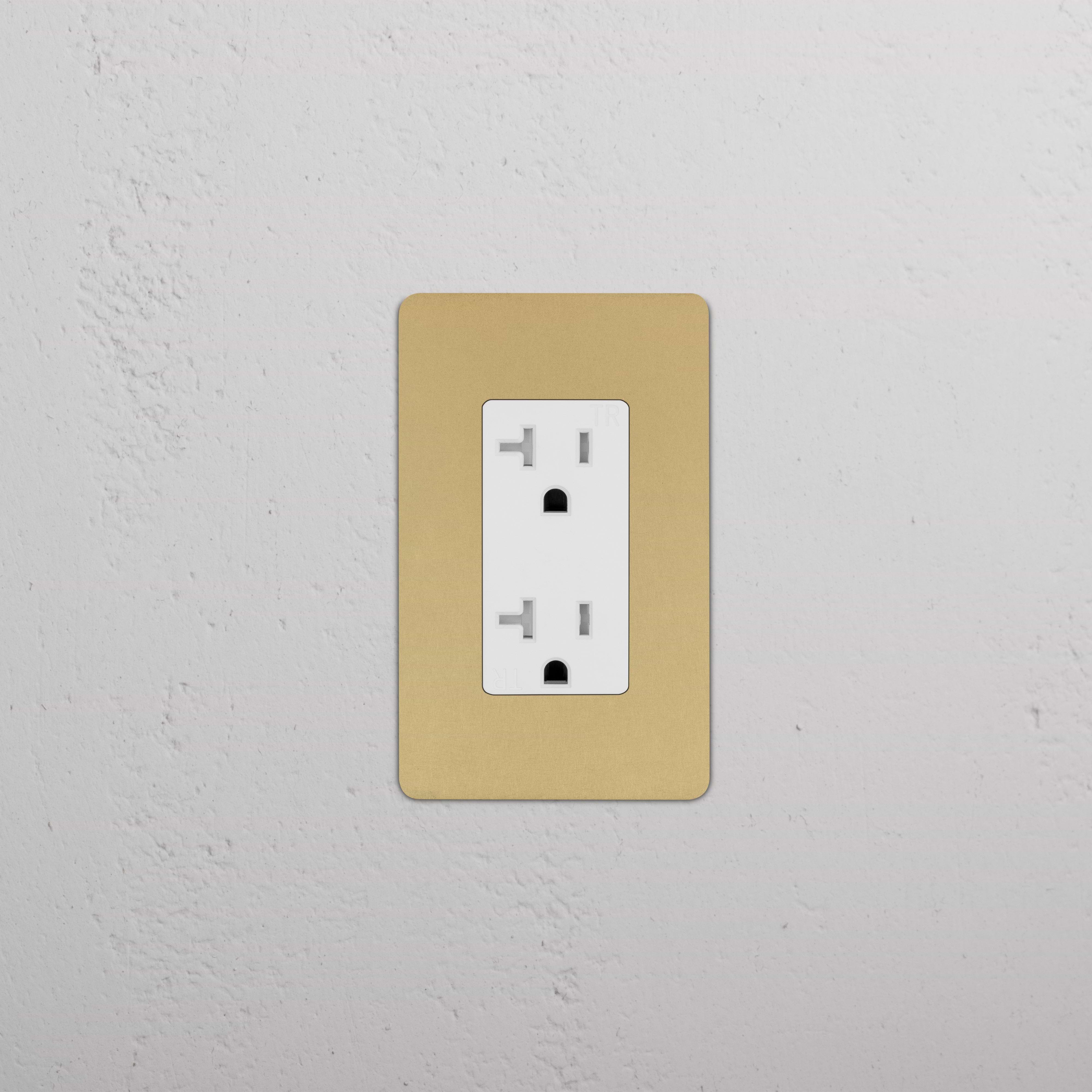 Kew 1G 20A outlet in antique brass with white insert, single switch socket on a wall.