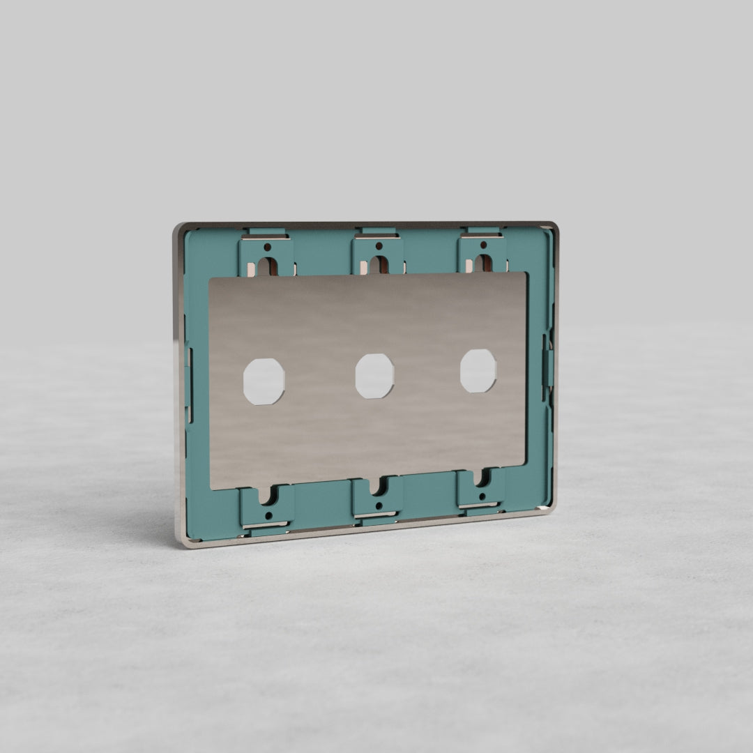 3G Switch Plate Grove US in polished nickel finish with three switch openings, on a plain light background.