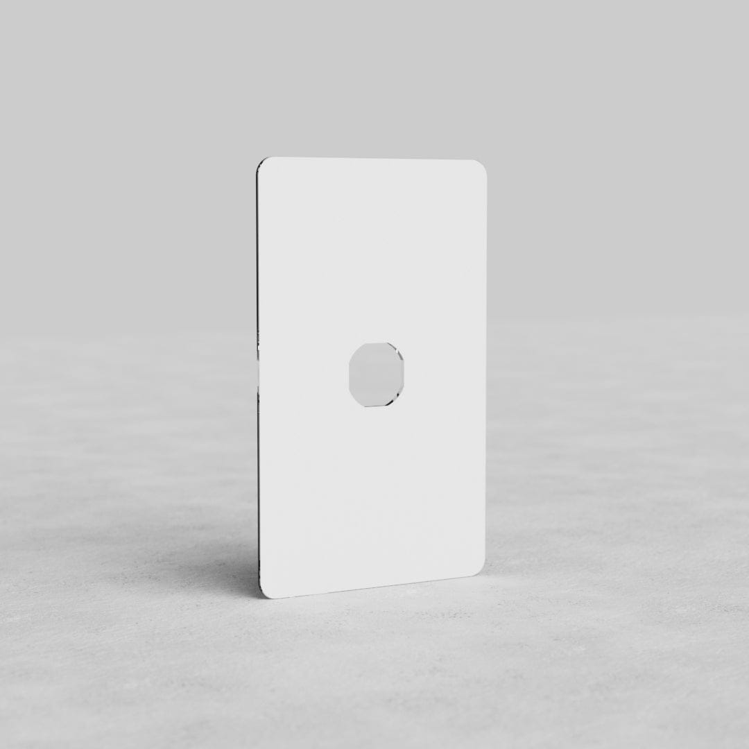 Clear 1-gang Kew US switch plate with central cutout, displayed upright on a neutral background.