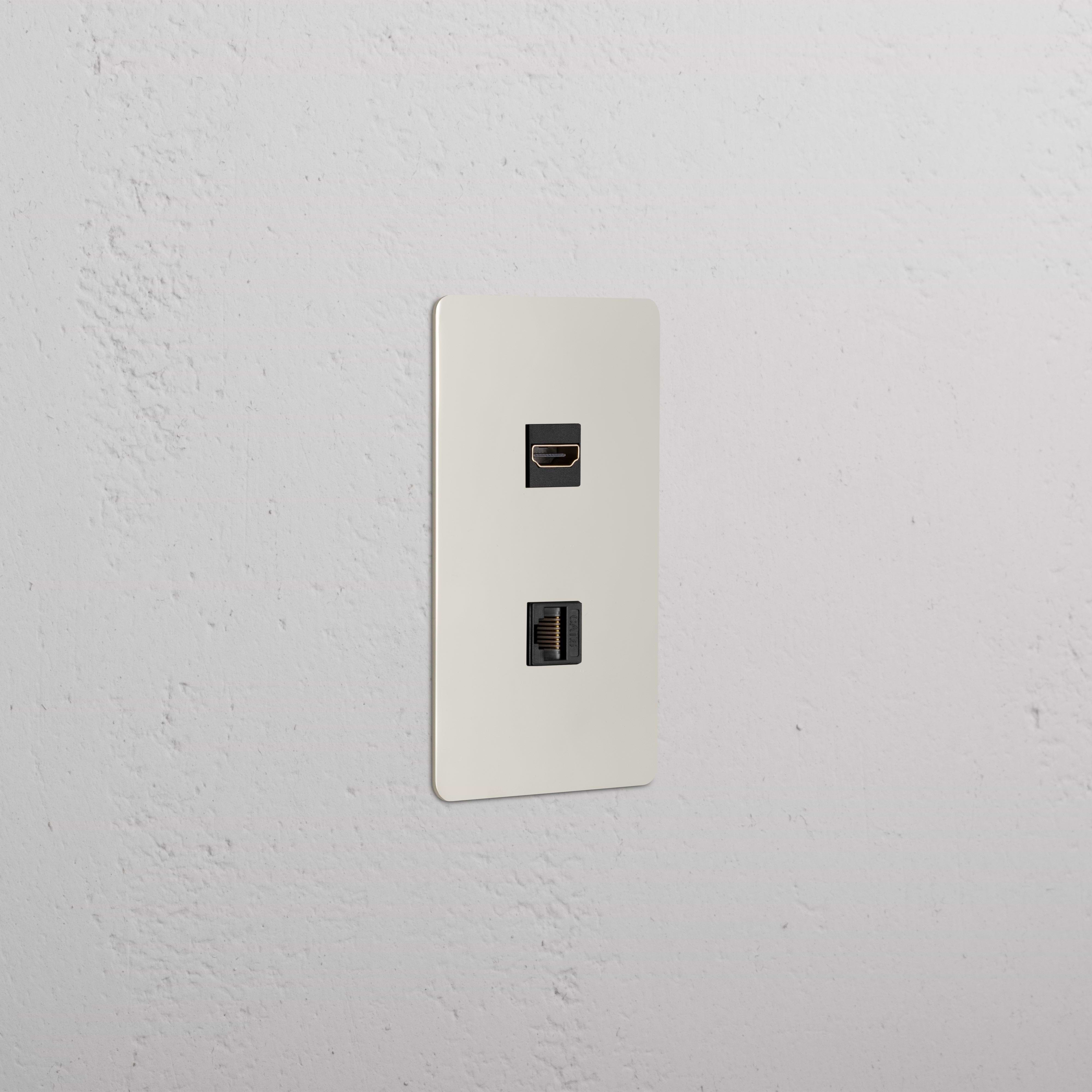 Kew 1G HDMI & CAT 6 Keystone in polished nickel black finish, with HDMI and ethernet ports.