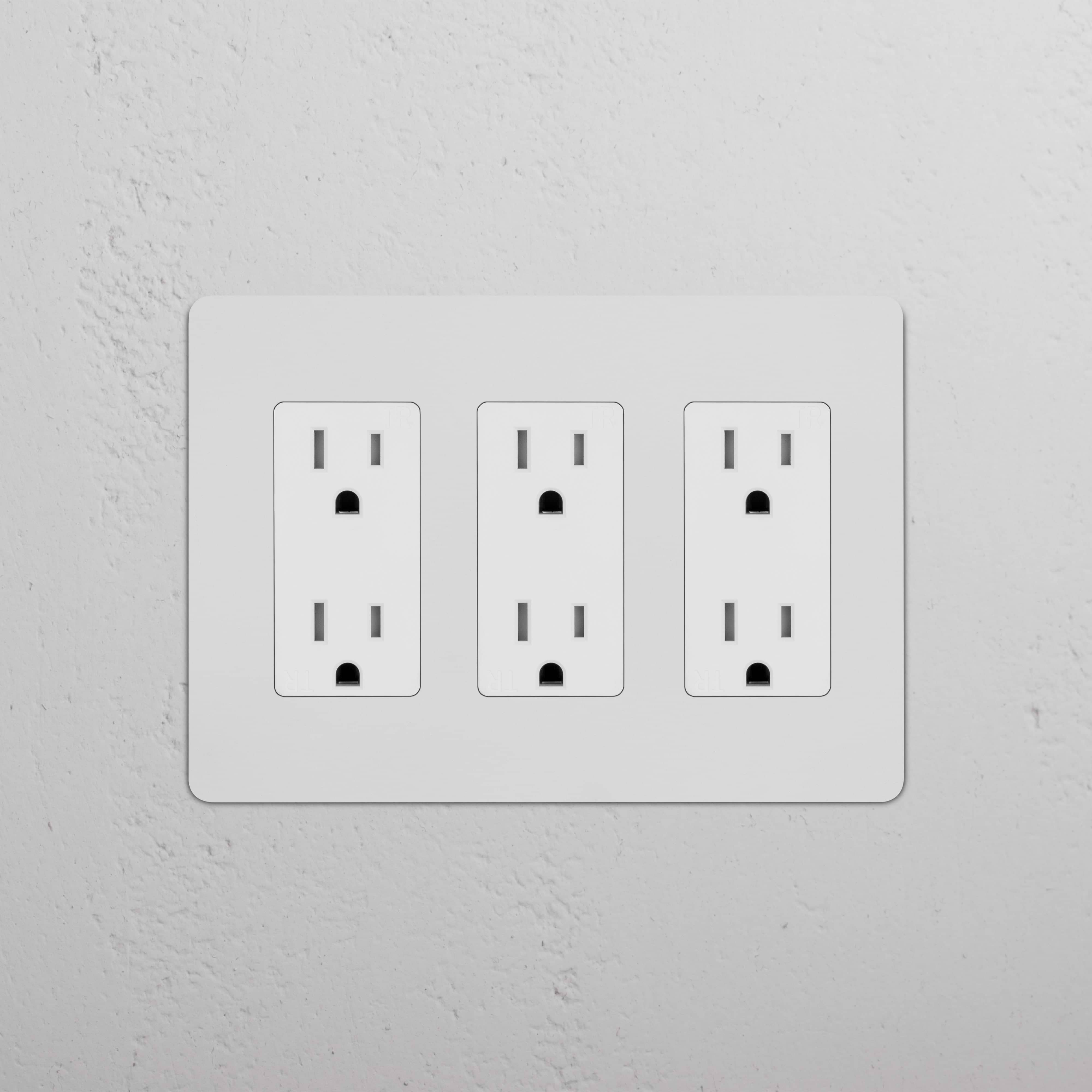 Kew 3G Outlet in paintable white finish, featuring three standard electrical outlets on a wall plate.