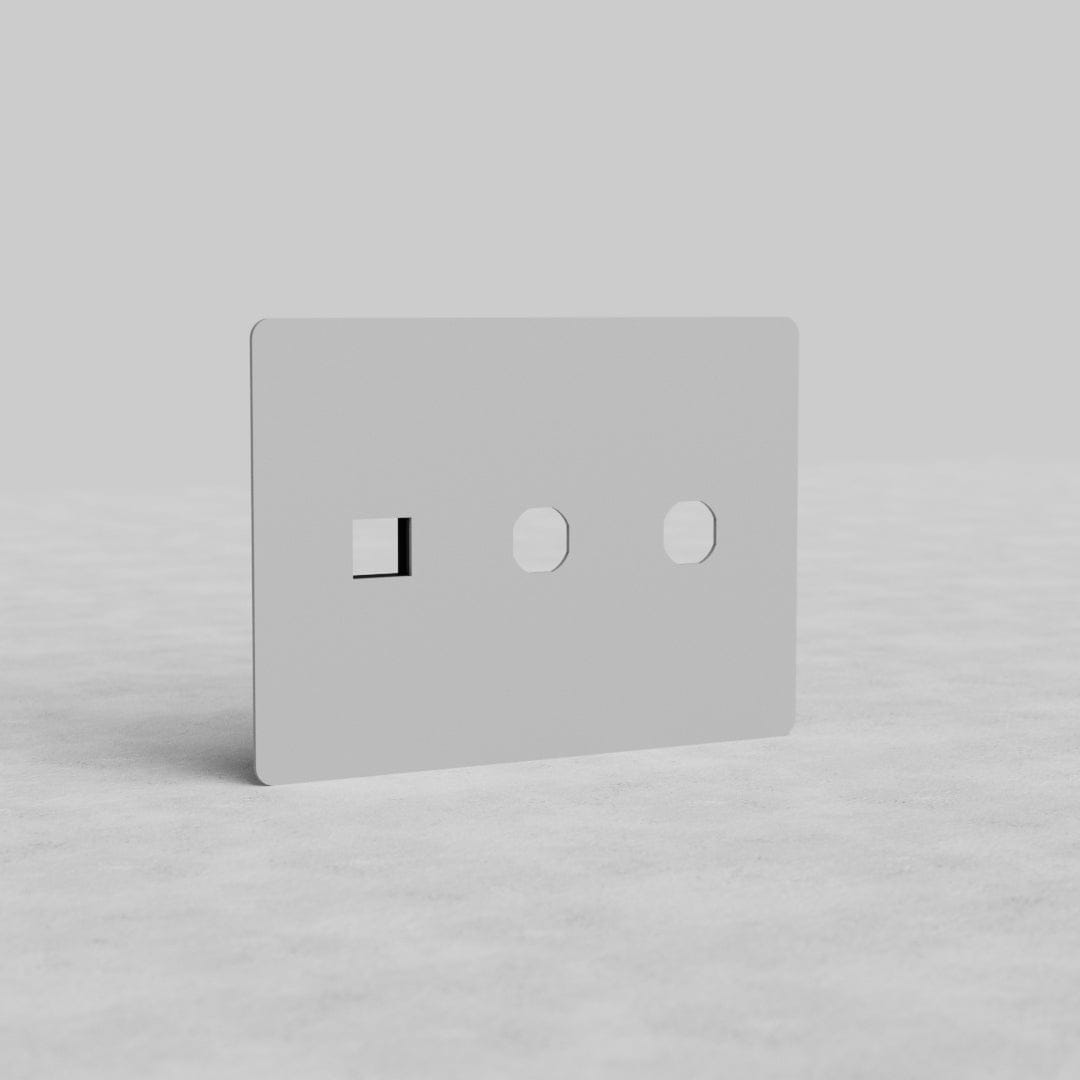 Paintable 3G 2x Switch & Keystone Plate Kew US, rectangular white plate with cutouts for switches and keystone.